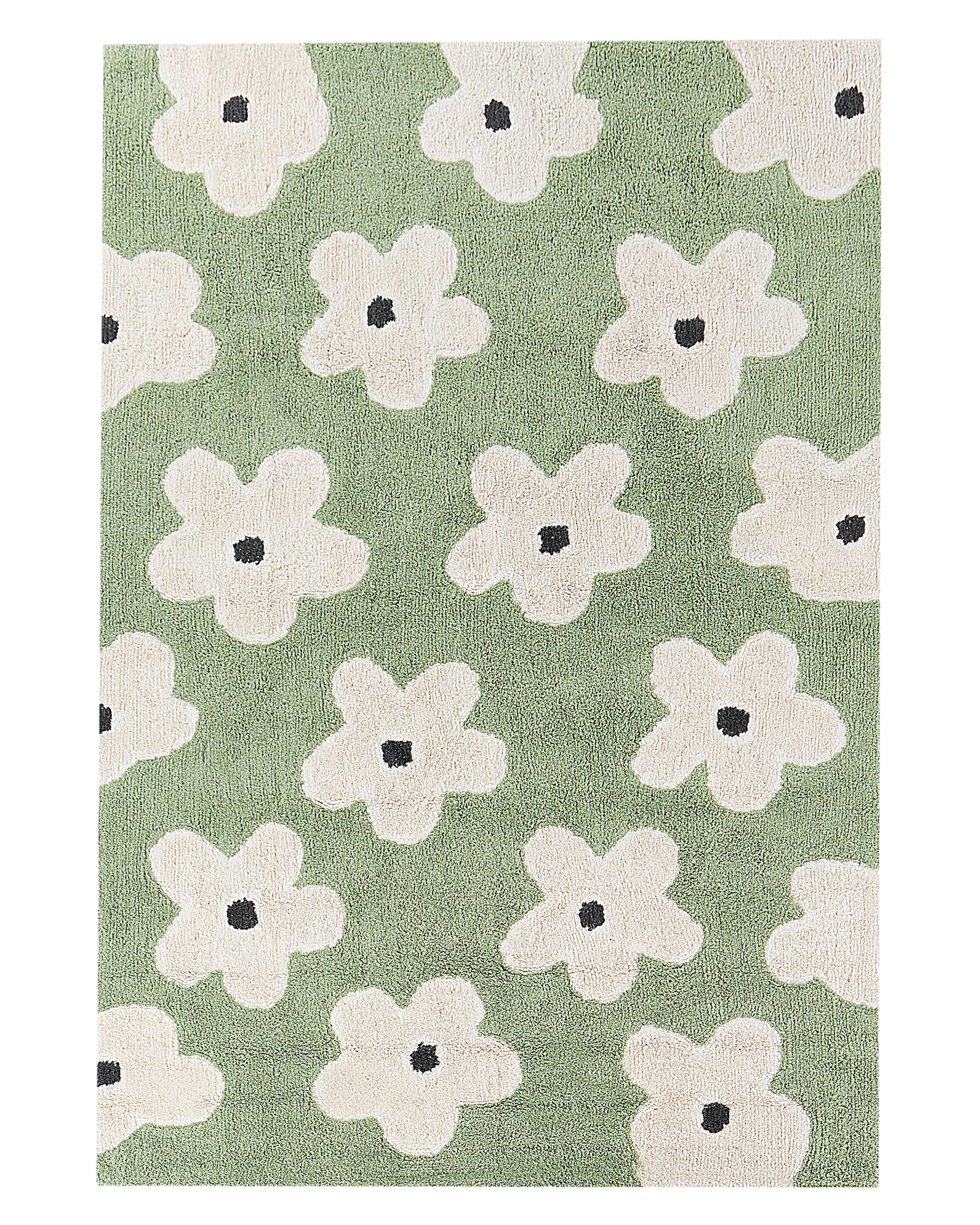 Cotton Kids Rug Floral Pattern 140x200cm Green - Gemini Interiors