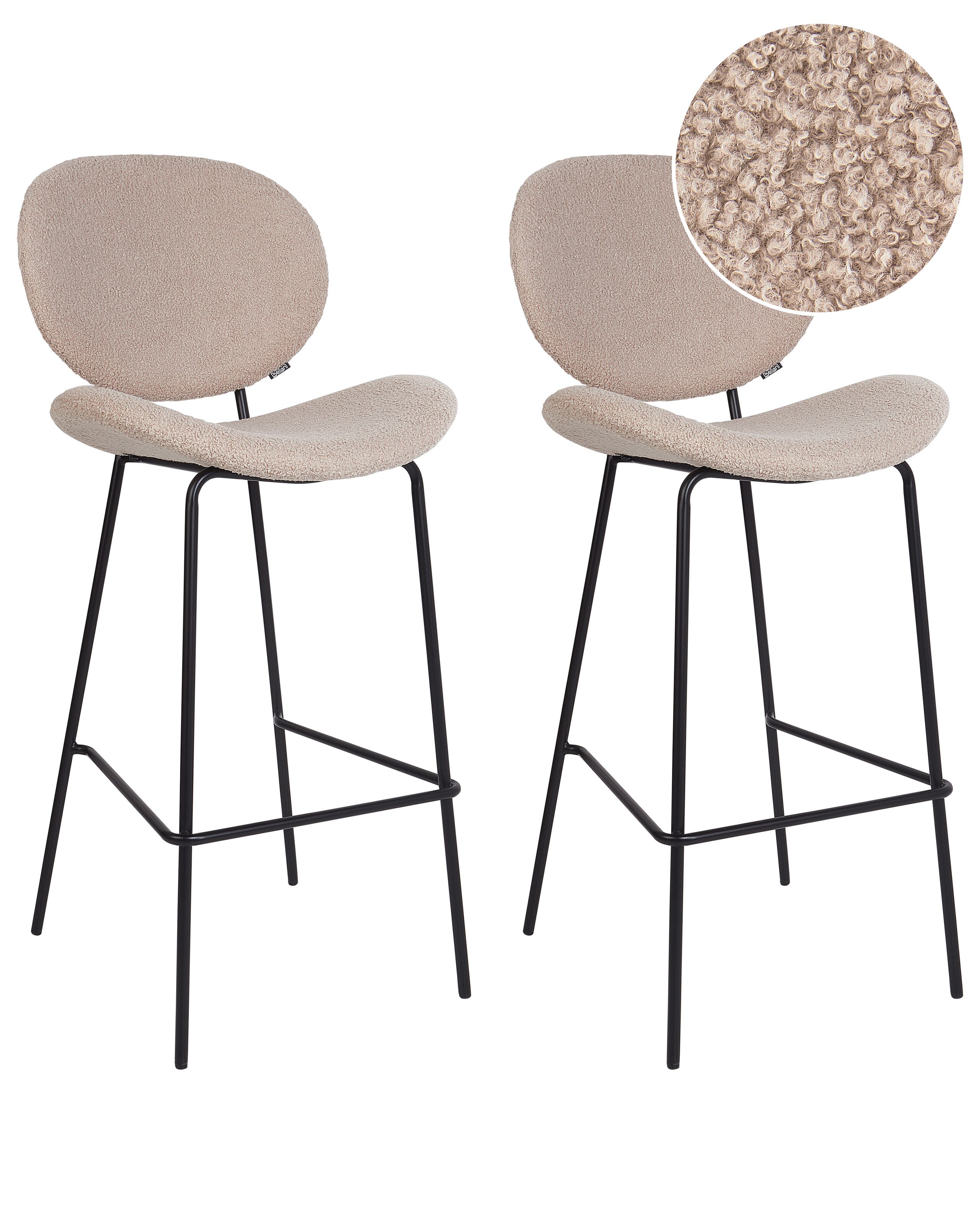 Set of 2 Boucle Bar Chairs Light Beige LUANA - Gemini Interiors