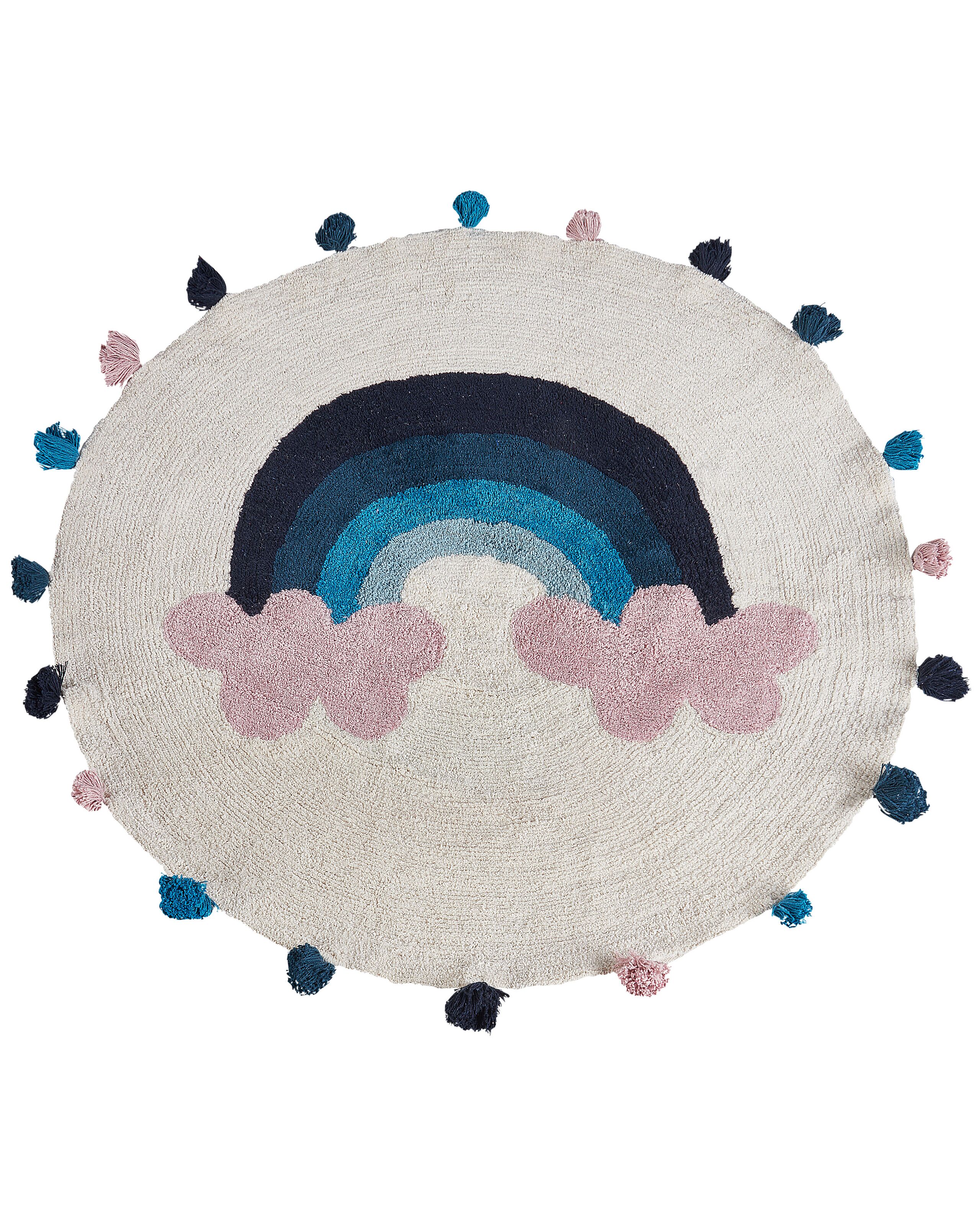 Round Cotton Kids Rug Rainbow Motif 120cm Multicolour - Gemini Interiors