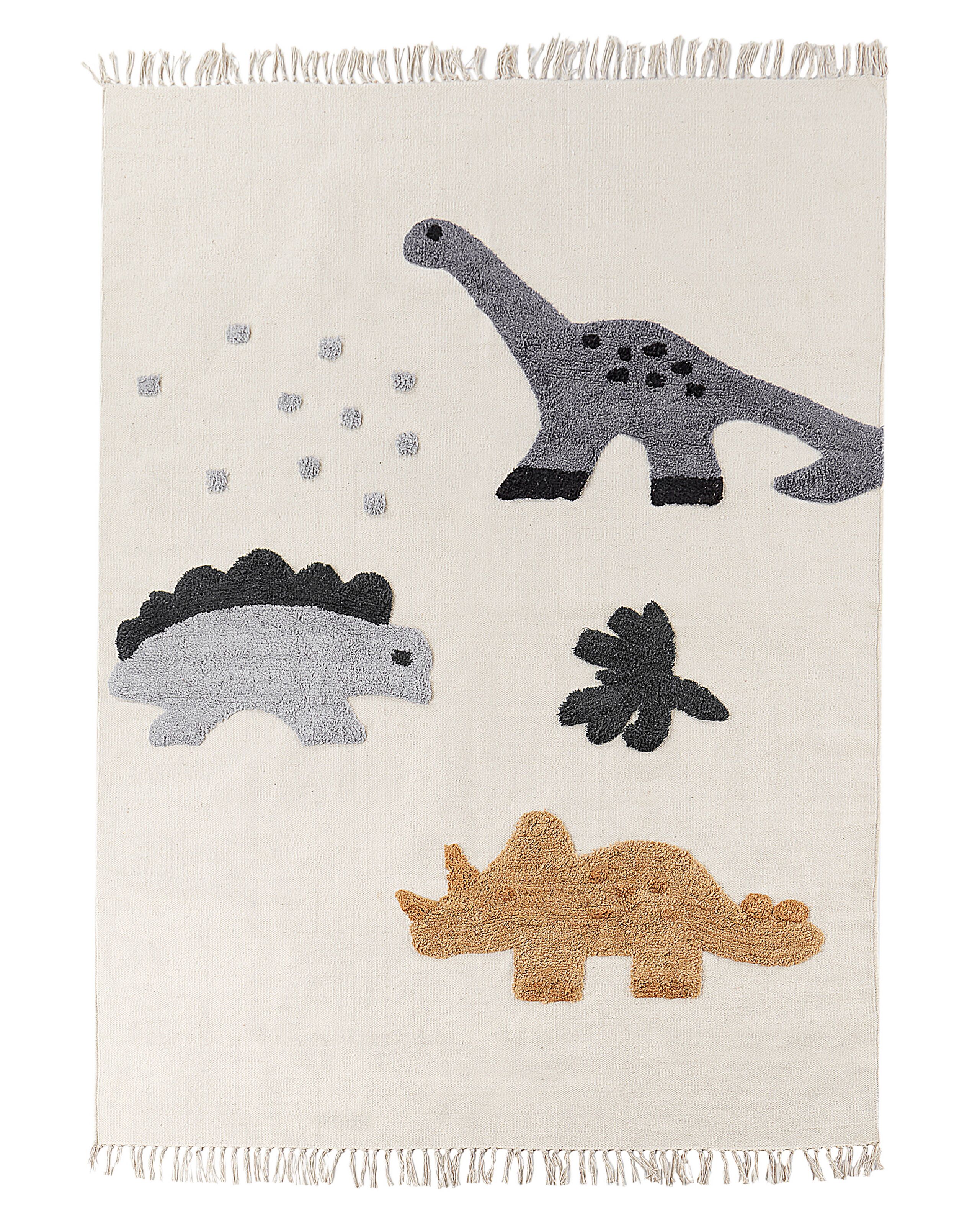 Cotton Kids Area Rug Dinosaurs Print 140x200cm Beige - Gemini Interiors