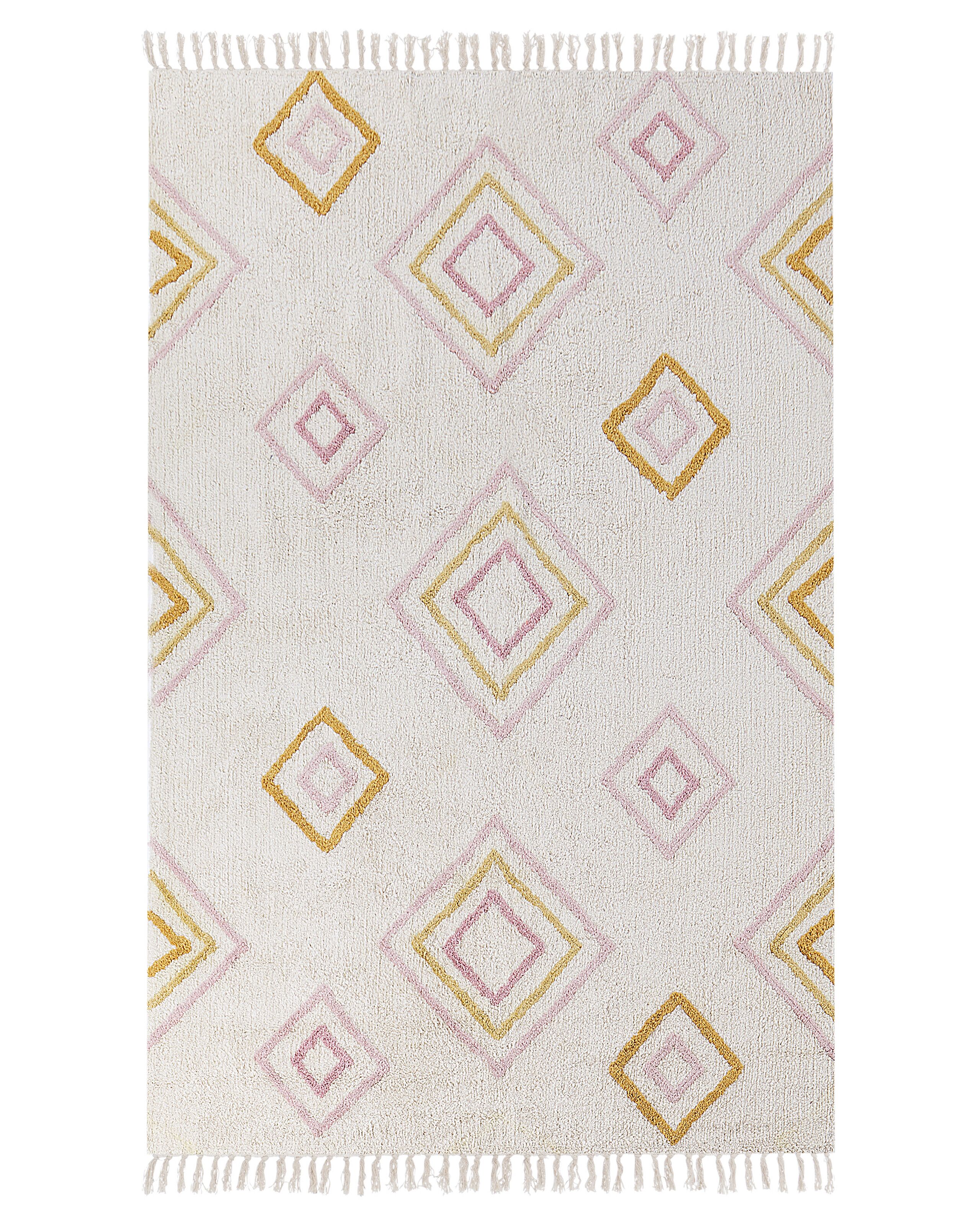 Cotton Area Rug Geometric Pattern 140x200cm Off White - Gemini Interiors
