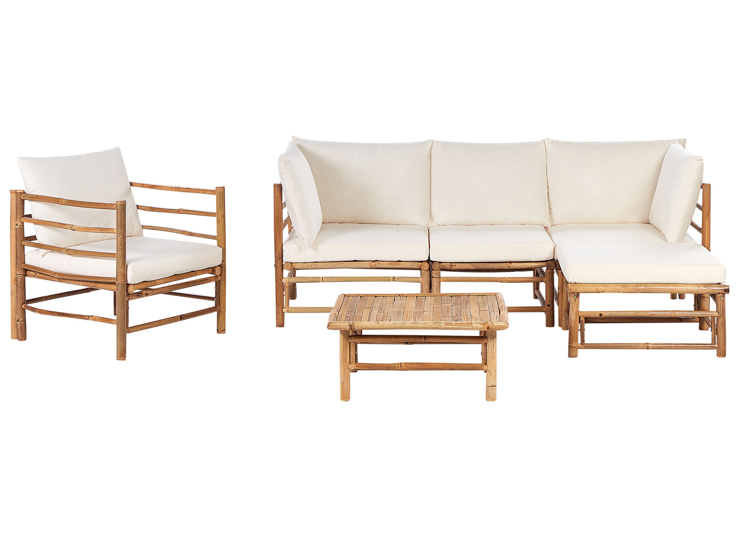 5 Seater Bamboo Garden Corner Sofa Set with Armchair Off-White CERRETO - Gemini Interiors