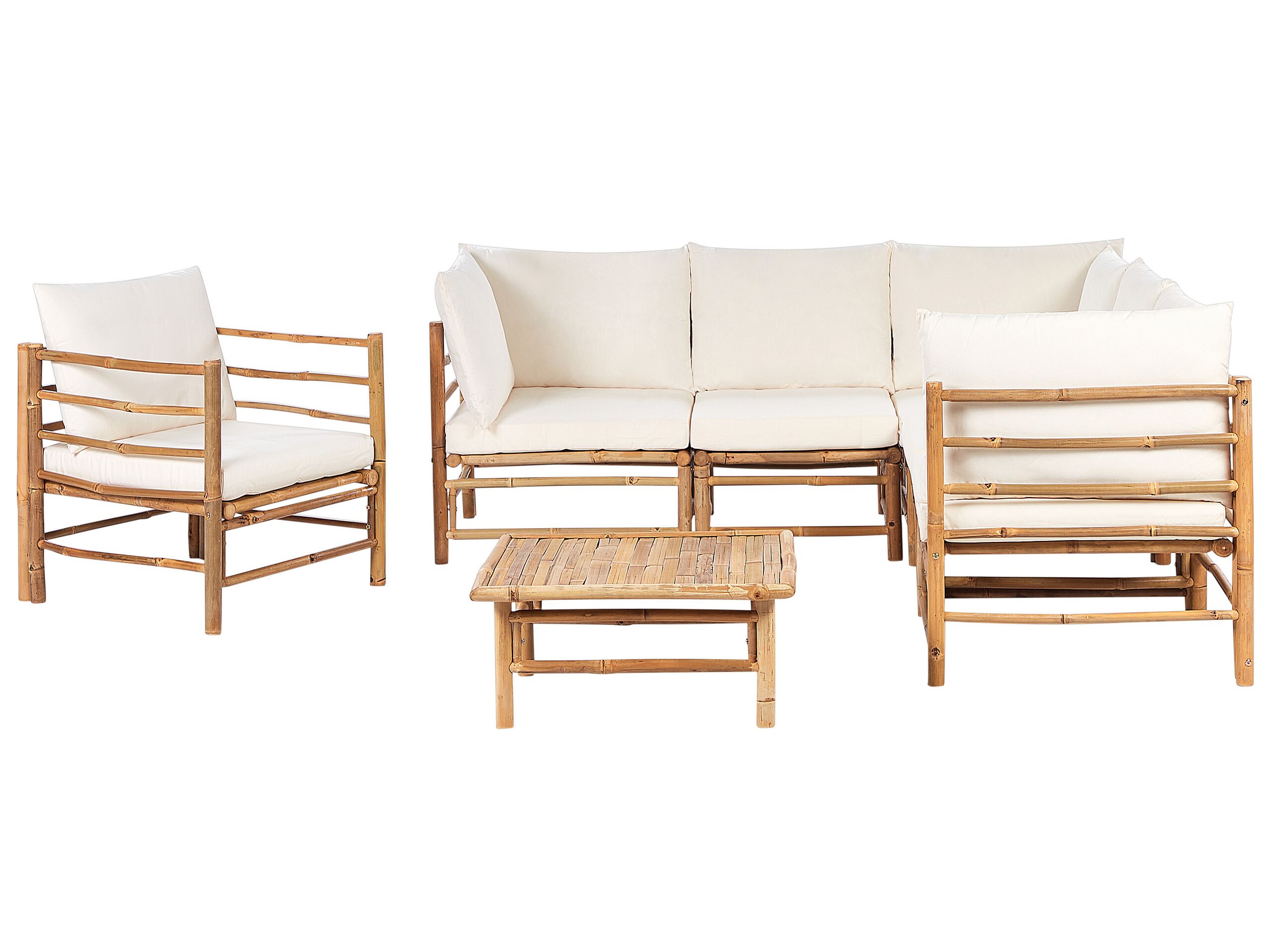 6 Seater Bamboo Garden Corner Sofa Set Off-White CERRETO - Gemini Interiors