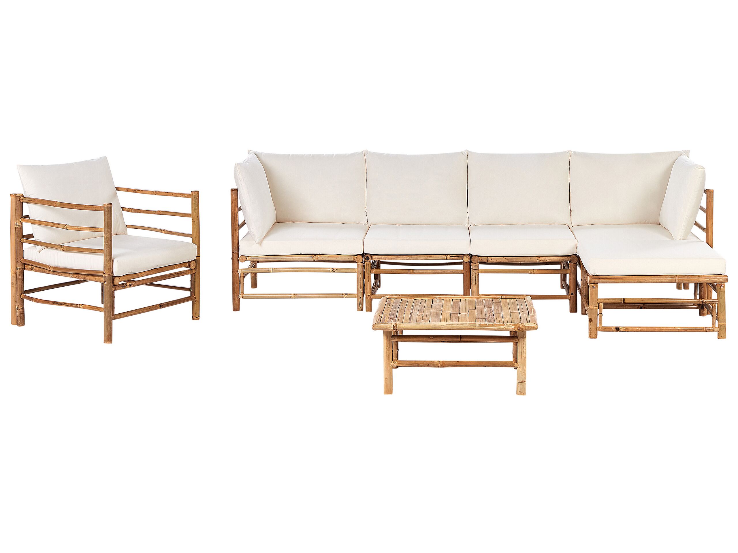 6 Seater Bamboo Garden Sofa Set Off-White CERRETO - Gemini Interiors