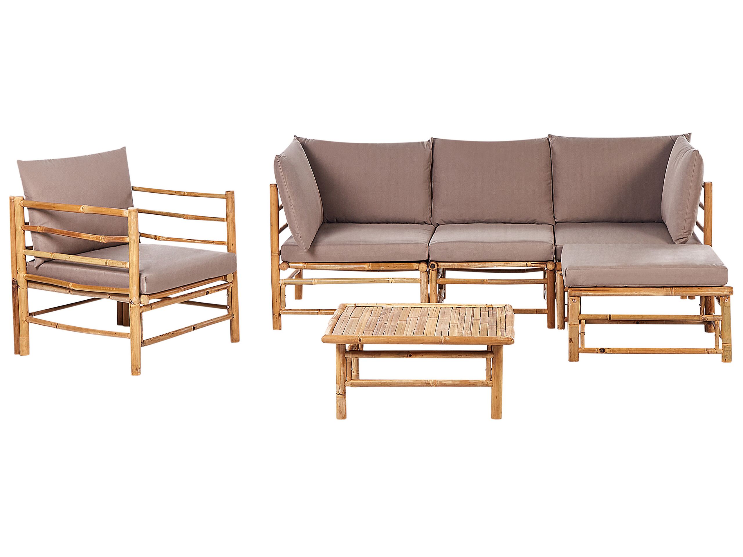 5 Seater Bamboo Garden Corner Sofa Set with Armchair Taupe CERRETO - Gemini Interiors