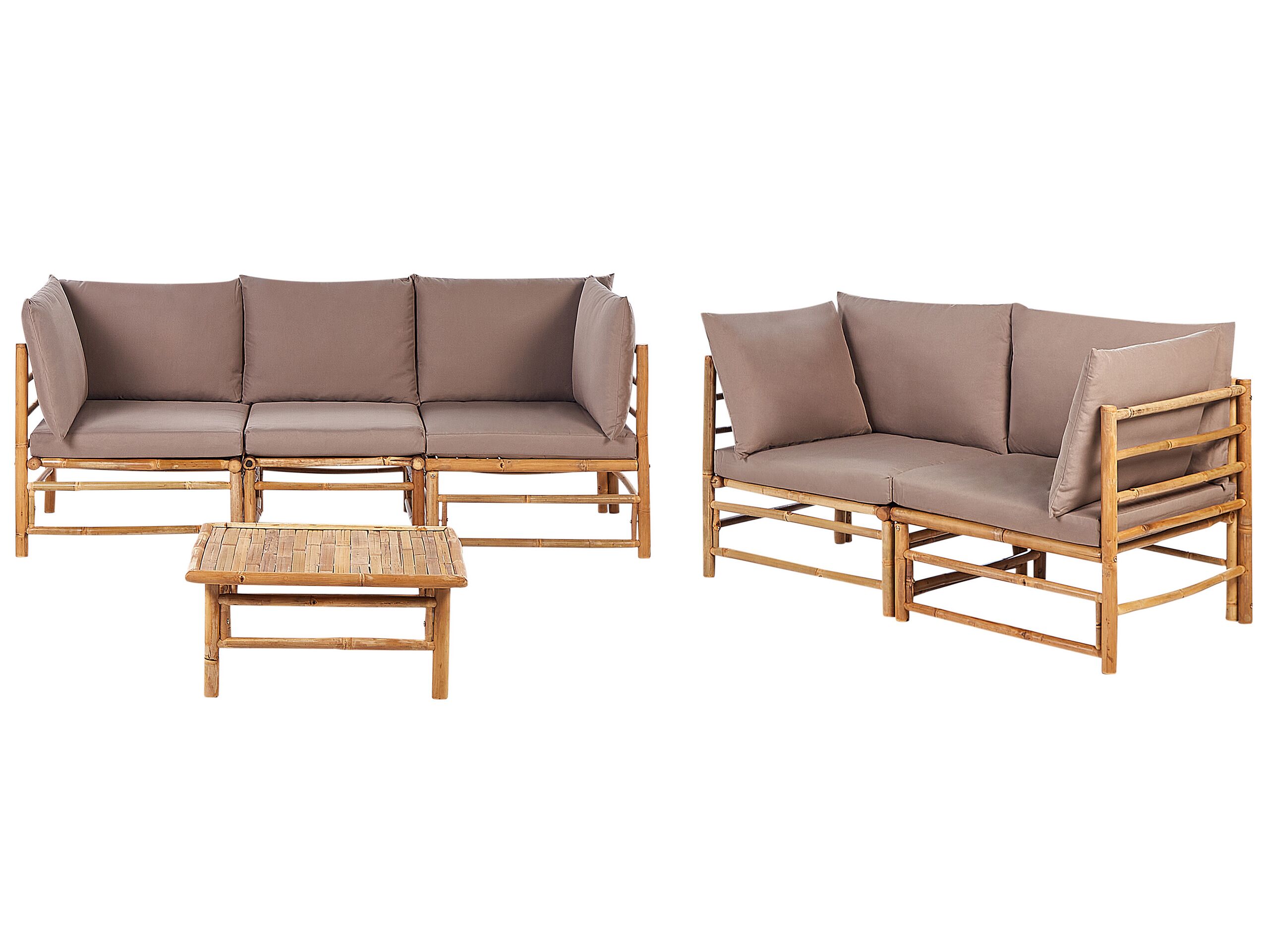5 Seater Bamboo Garden Sofa Set with Coffee Table Taupe CERRETO - Gemini Interiors