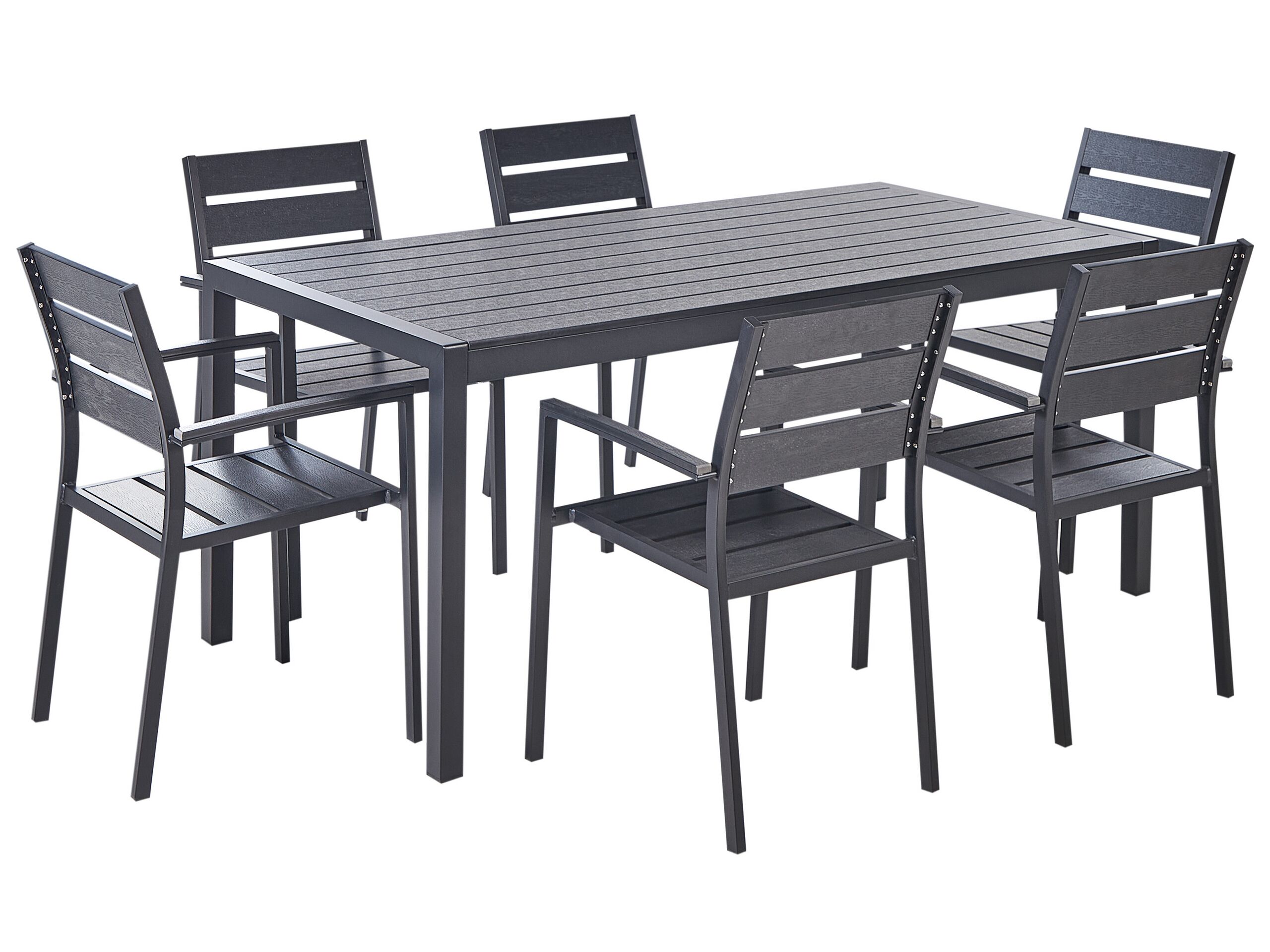 6 Seater Aluminium Garden Dining Set Black VERNIO - Gemini Interiors
