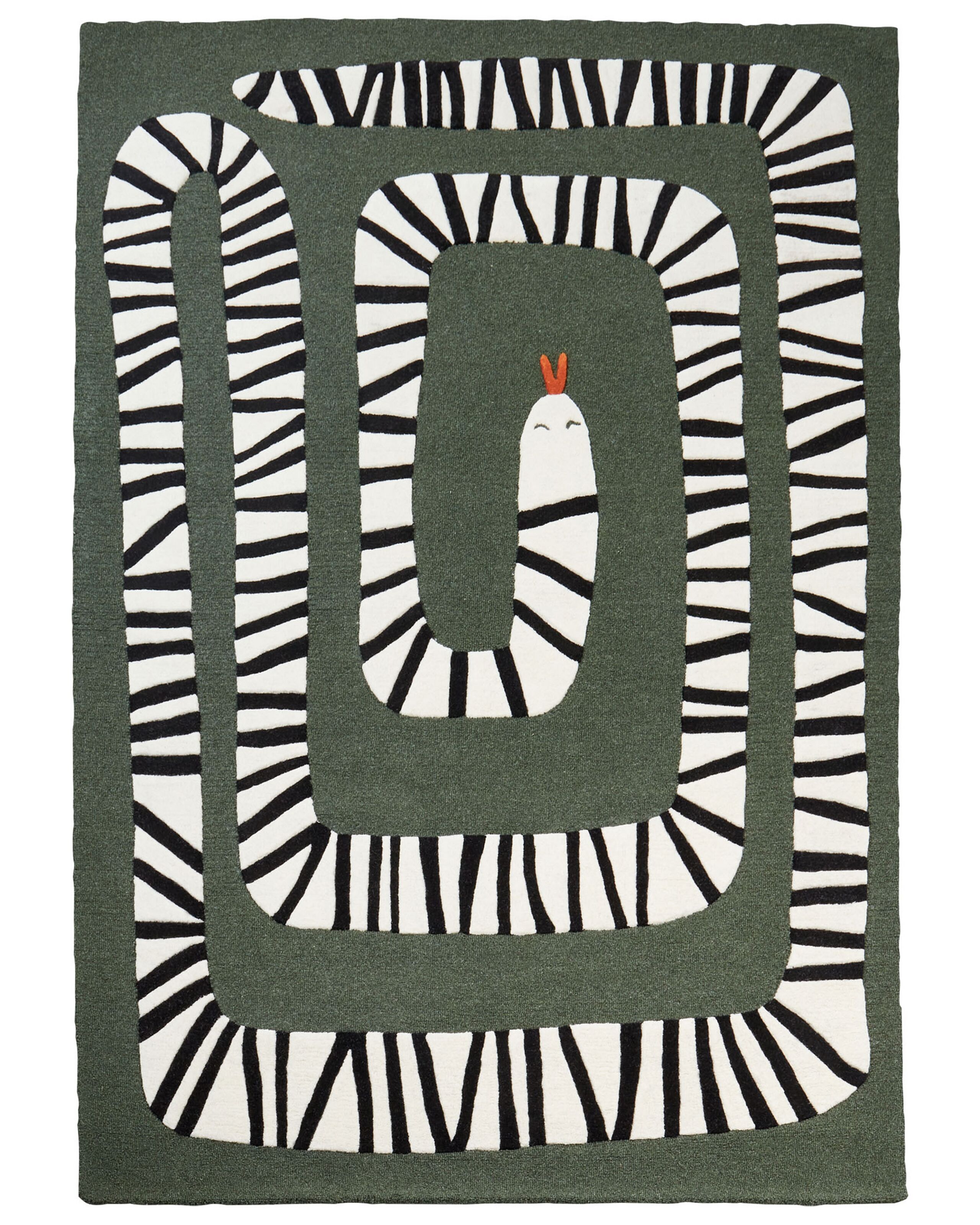 Wool Area Rug Snake Motif 160x230cm Green - Gemini Interiors