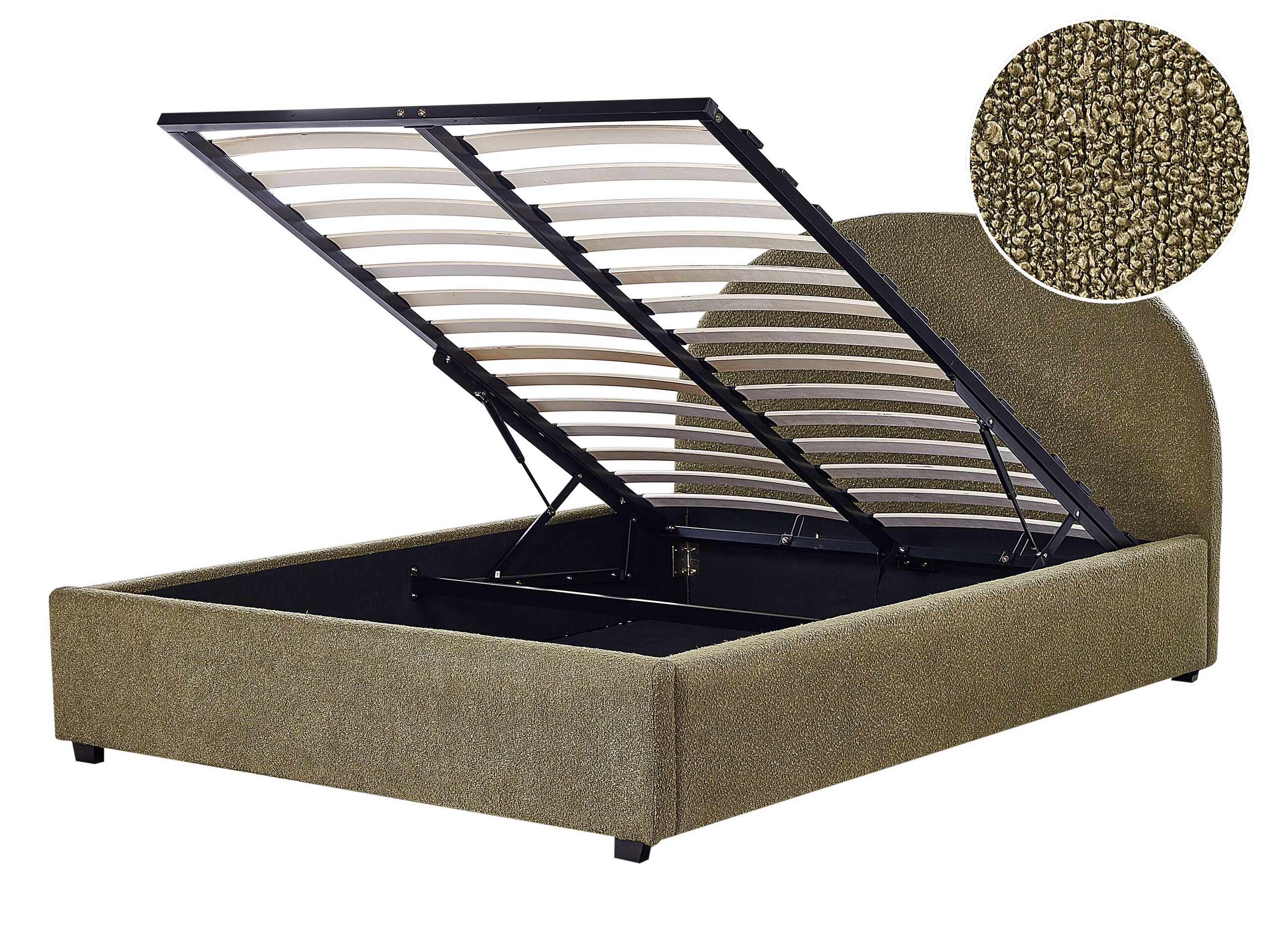 Boucle EU Double Size Ottoman Bed Olive Green VAUCLUSE - Gemini Interiors