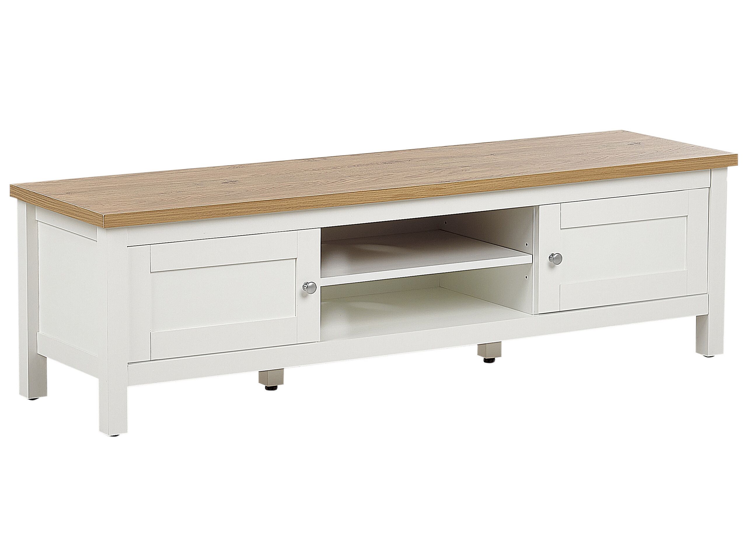 TV Stand White and Light Wood ATOCA - Gemini Interiors