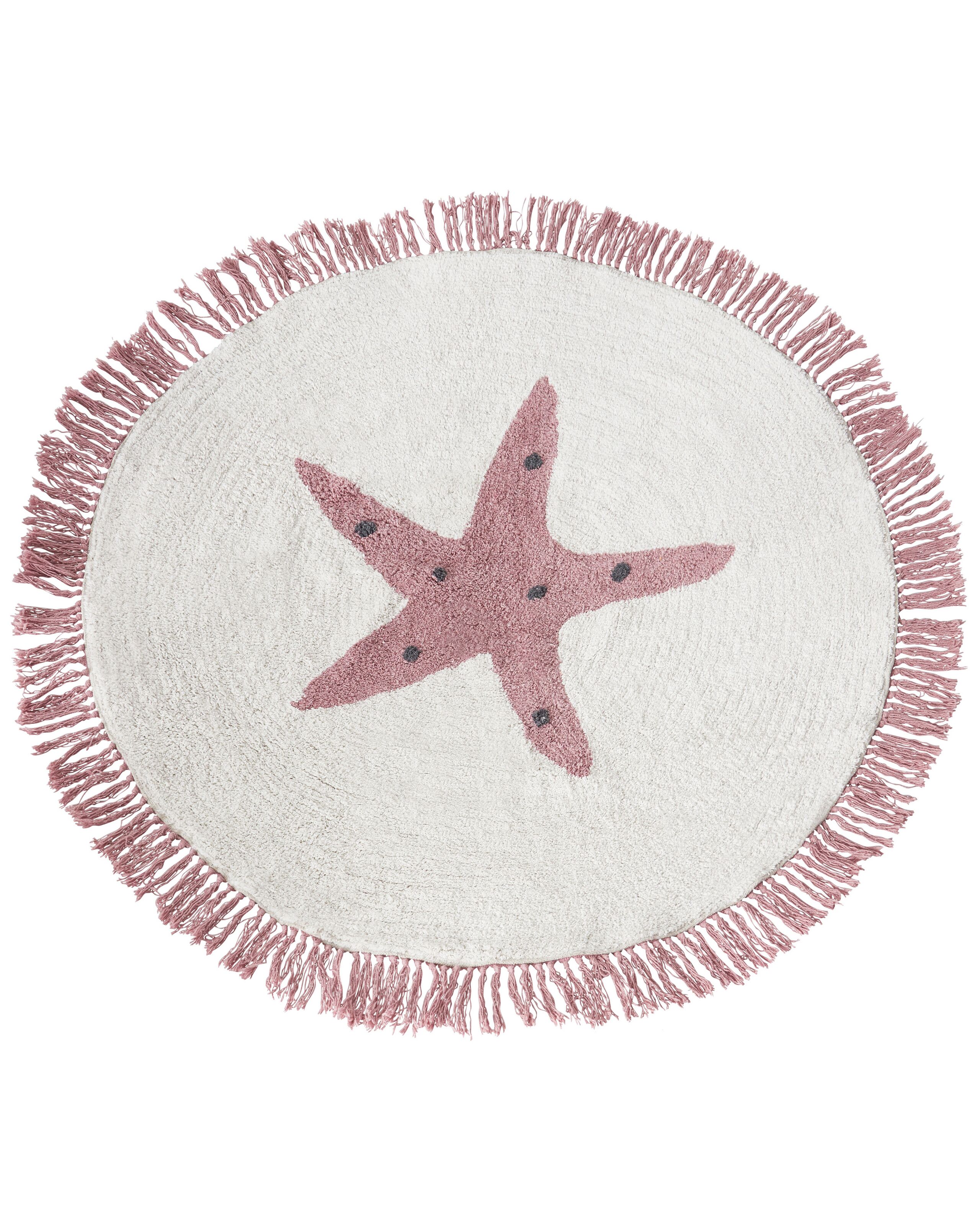 Cotton Kids Rug with Star Motif 120cm Off - White - Gemini Interiors