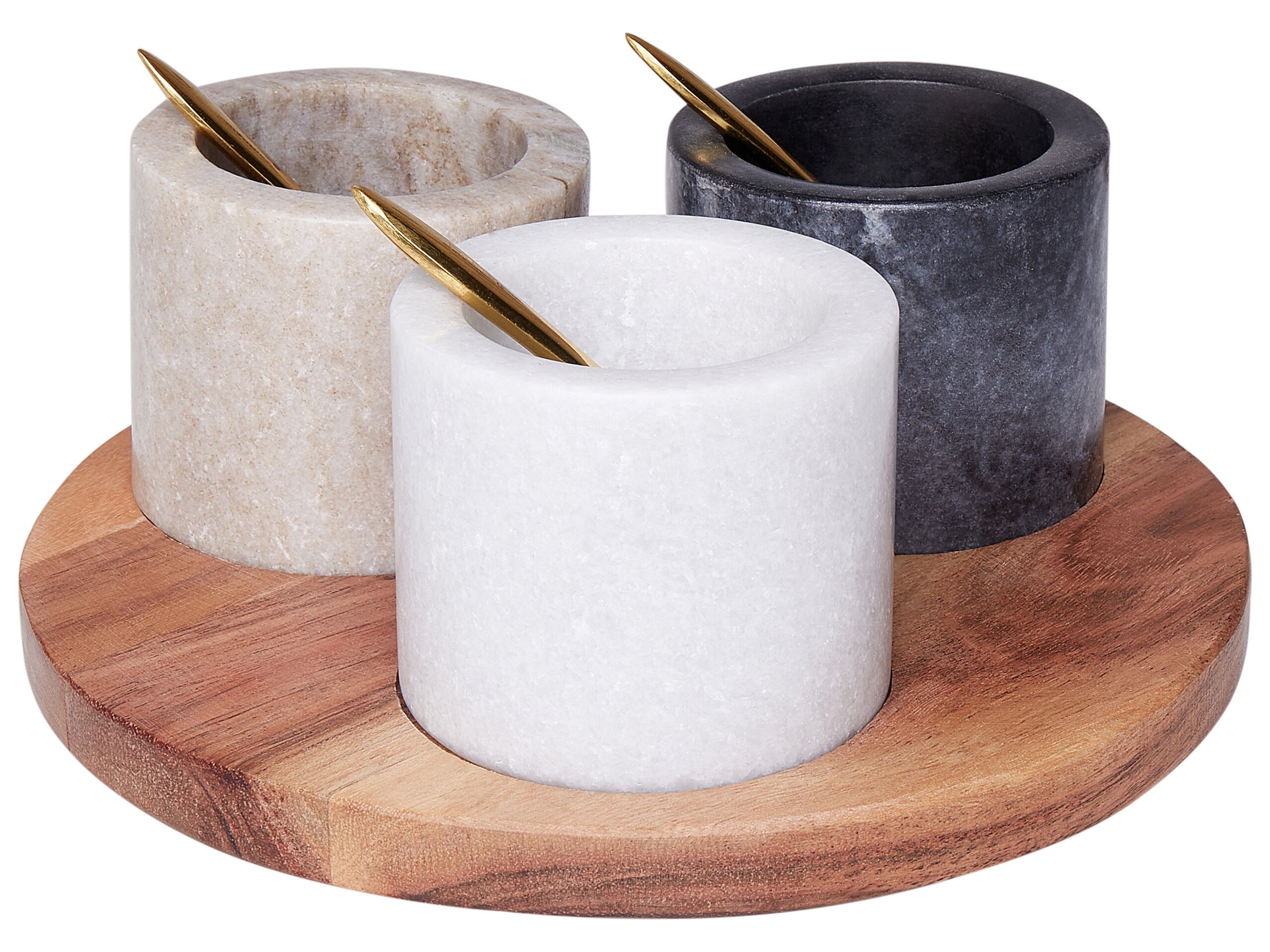 3 Marble Bowl Serving Tray with Teaspoons Multicolour - Gemini Interiors