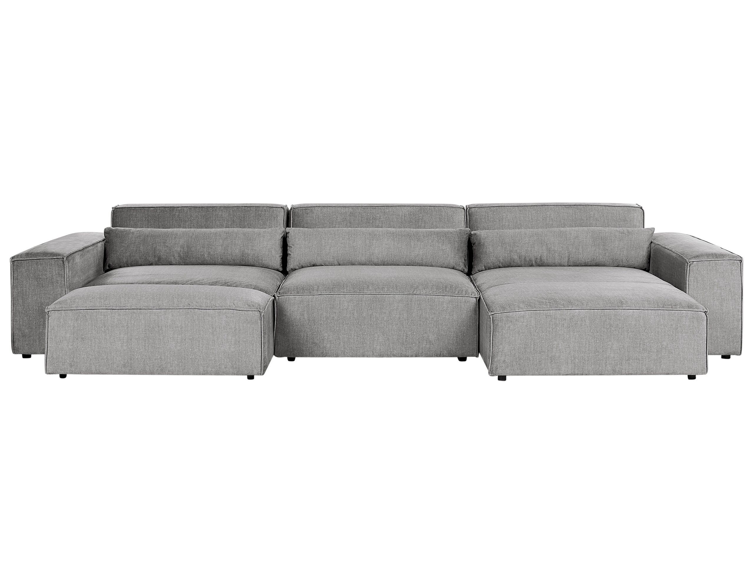 Left Hand 3 Seater Modular Fabric Corner Sofa with Ottoman Grey HELLNAR - Gemini Interiors