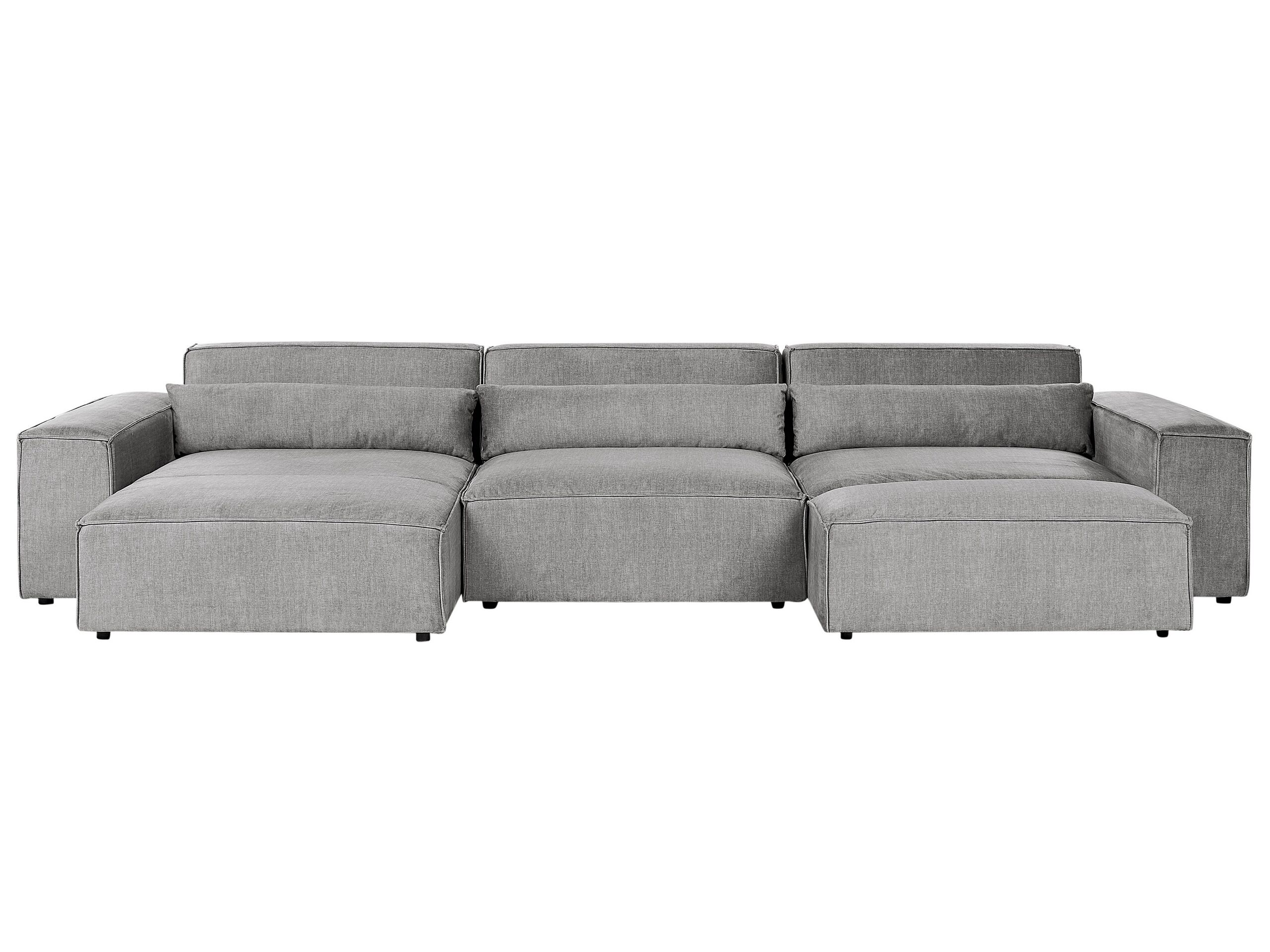 Right Hand 3 Seater Modular Fabric Corner Sofa with Ottoman Grey HELLNAR - Gemini Interiors