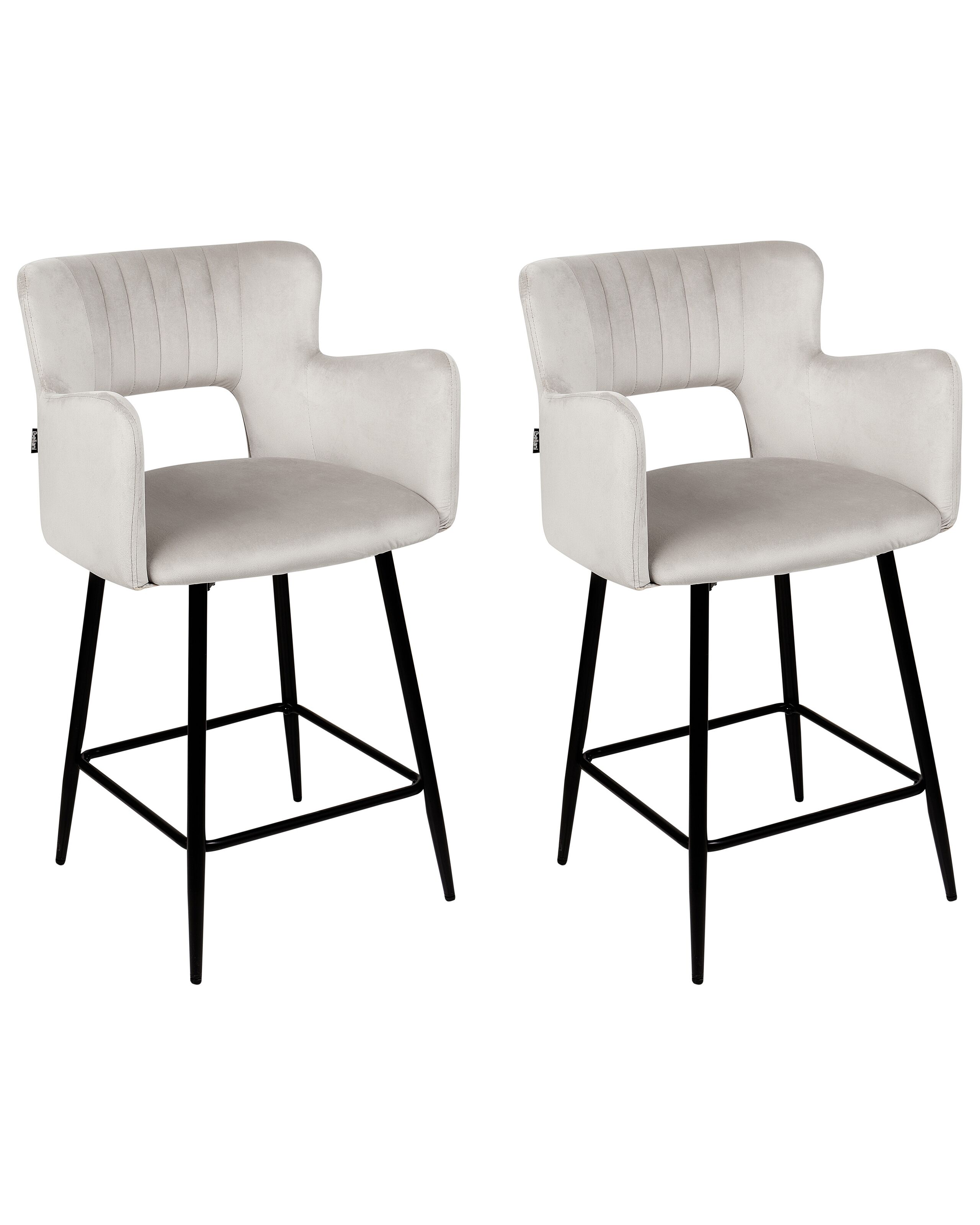 Set of 2 Velvet Bar Chairs Grey SANILAC - Gemini Interiors