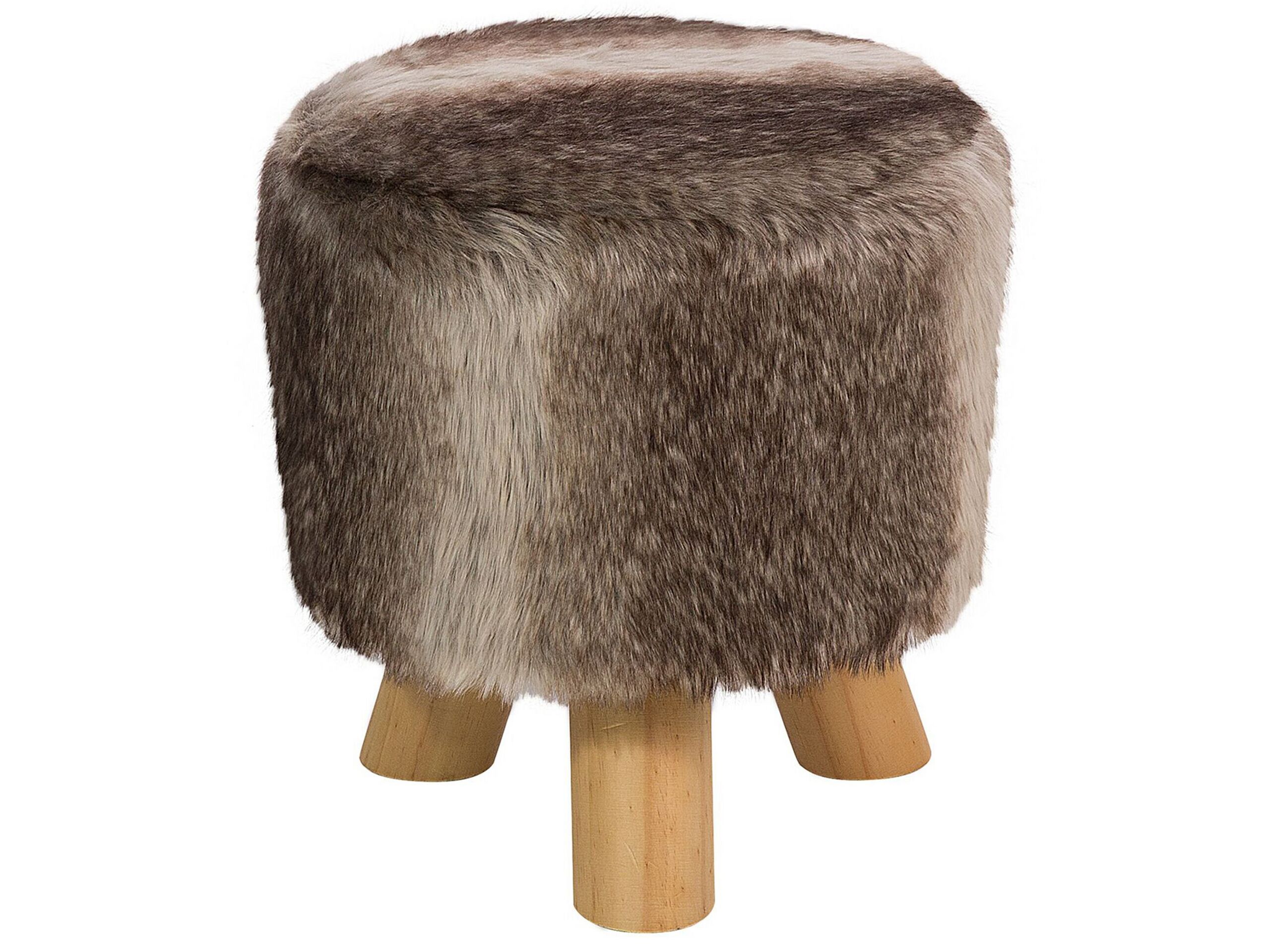 Faux Fur Footstool Brown and Beige TOPEKA - Gemini Interiors