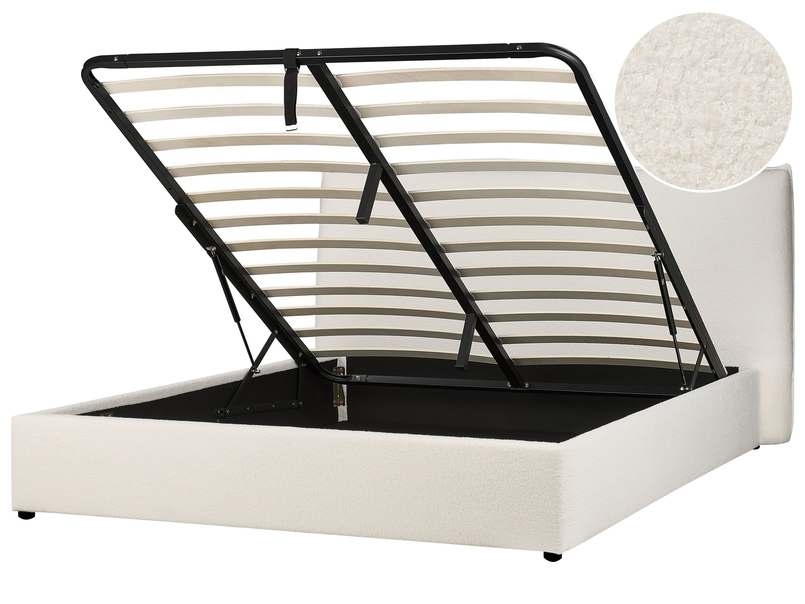 Boucle EU King Size Ottoman Bed Off-White LAVAUR - Gemini Interiors