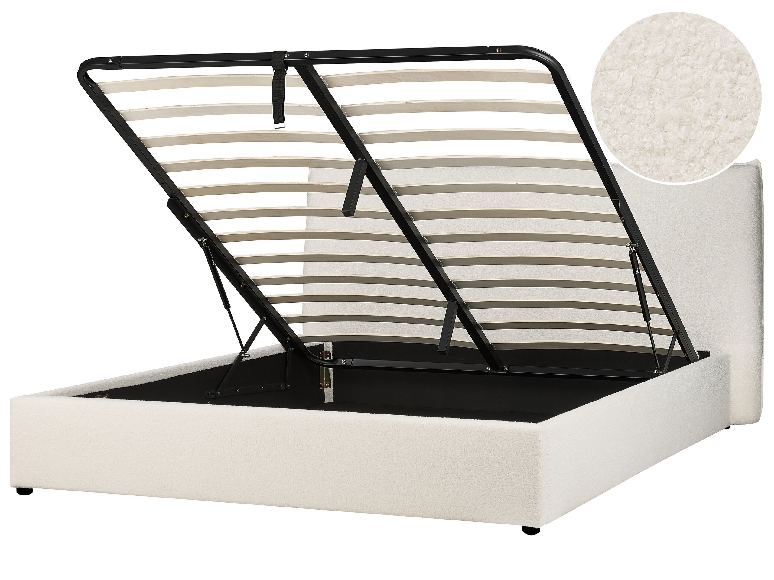 Boucle EU Super King Size Ottoman Bed Off-White LAVAUR - Gemini Interiors