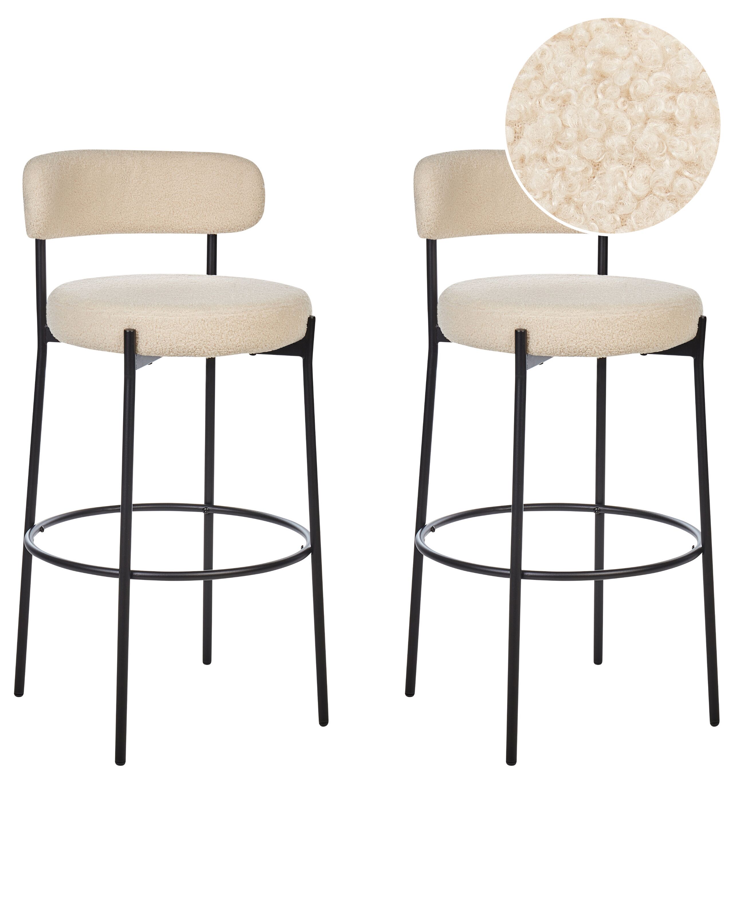 Set of 2 Boucle Bar Chairs Light Beige ALLISON - Gemini Interiors