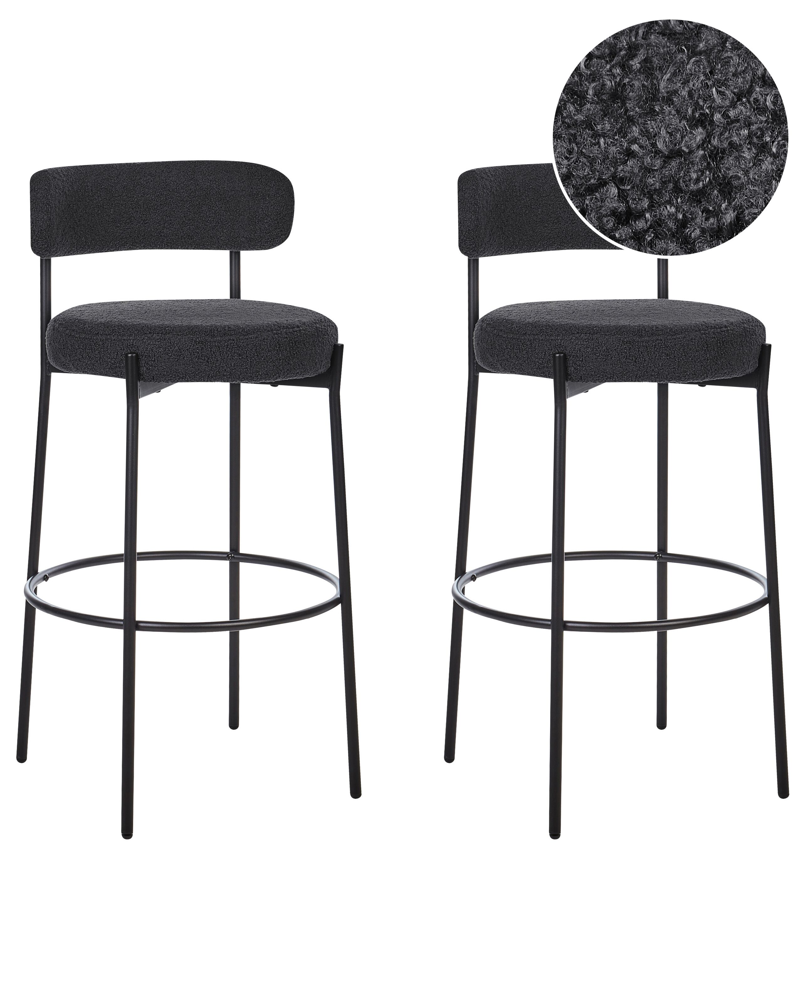 Set of 2 Boucle Bar Chairs Black ALLISON - Gemini Interiors
