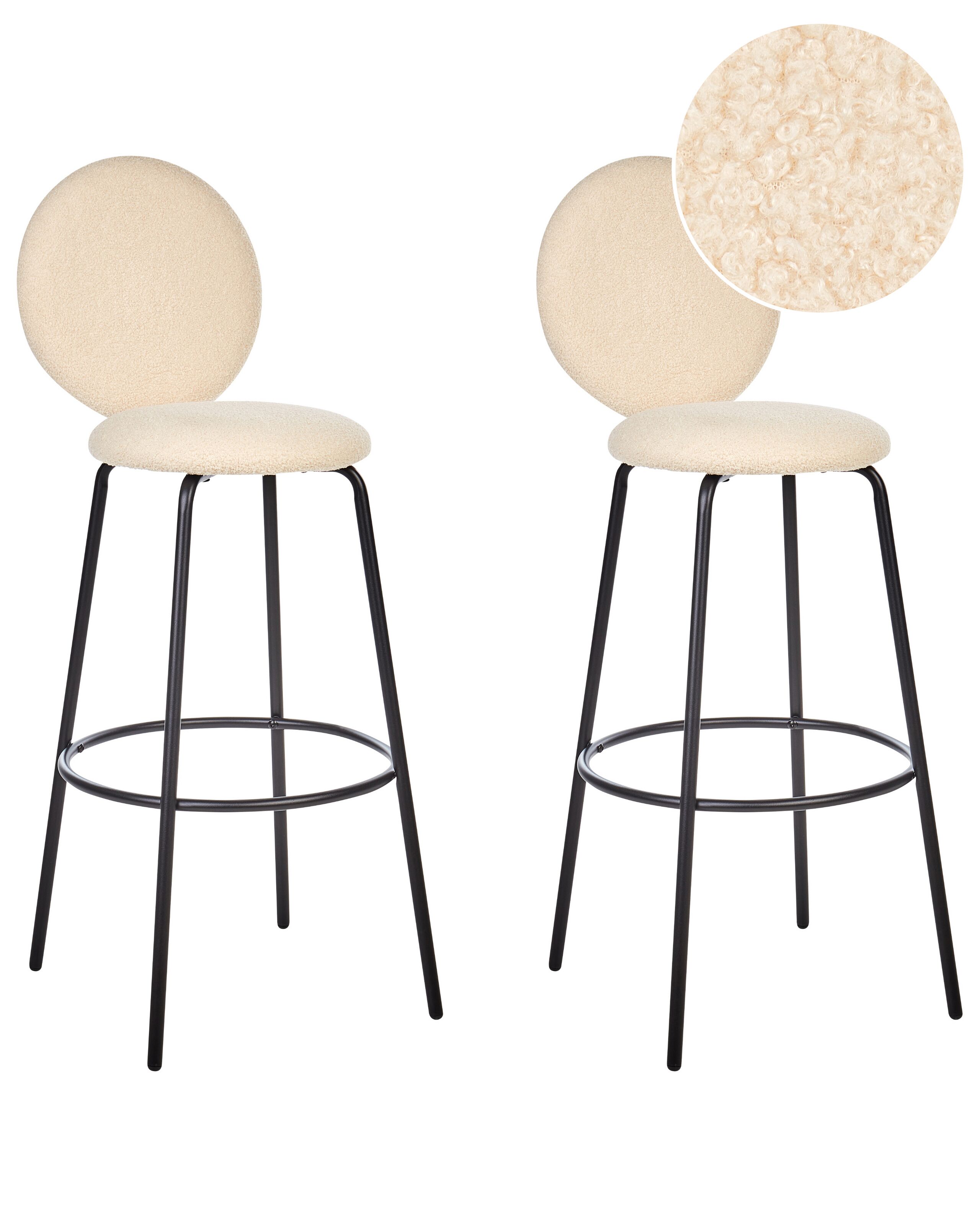 Set of 2 Boucle Bar Chairs Light Beige EMERY - Gemini Interiors