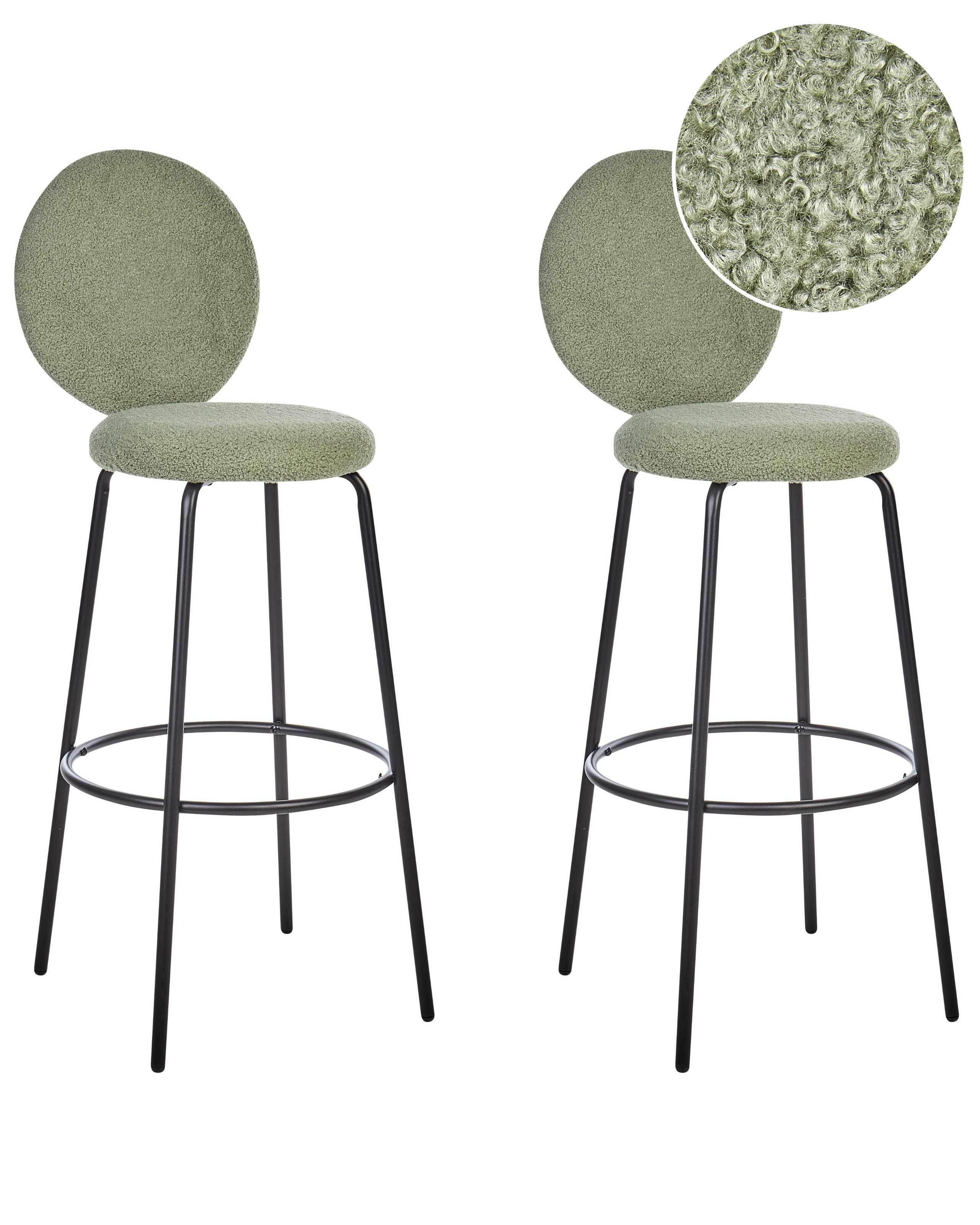 Set of 2 Boucle Bar Chairs Light Green EMERY - Gemini Interiors