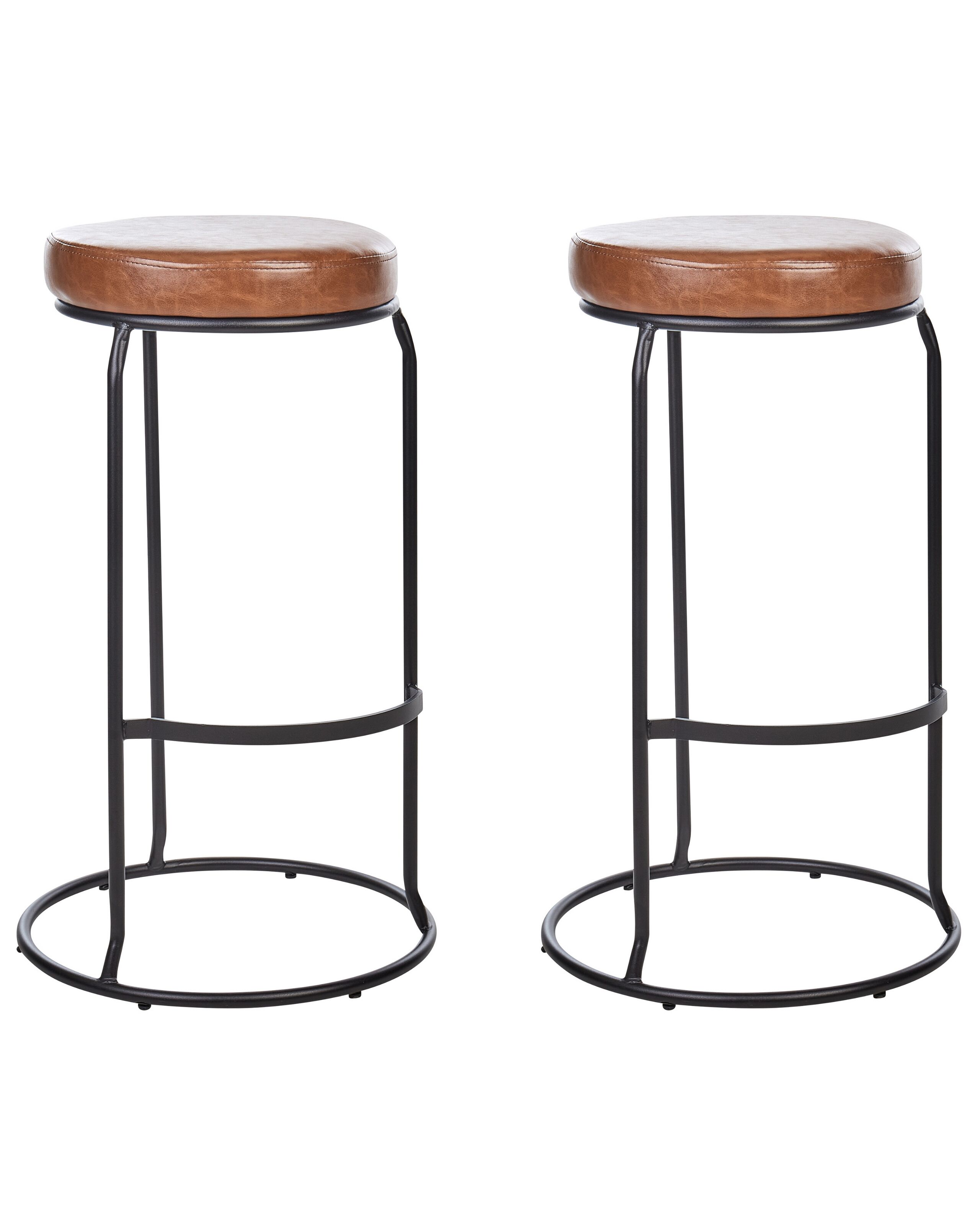 Set of 2 Faux Leather Bar Stools Brown MILROY - Gemini Interiors