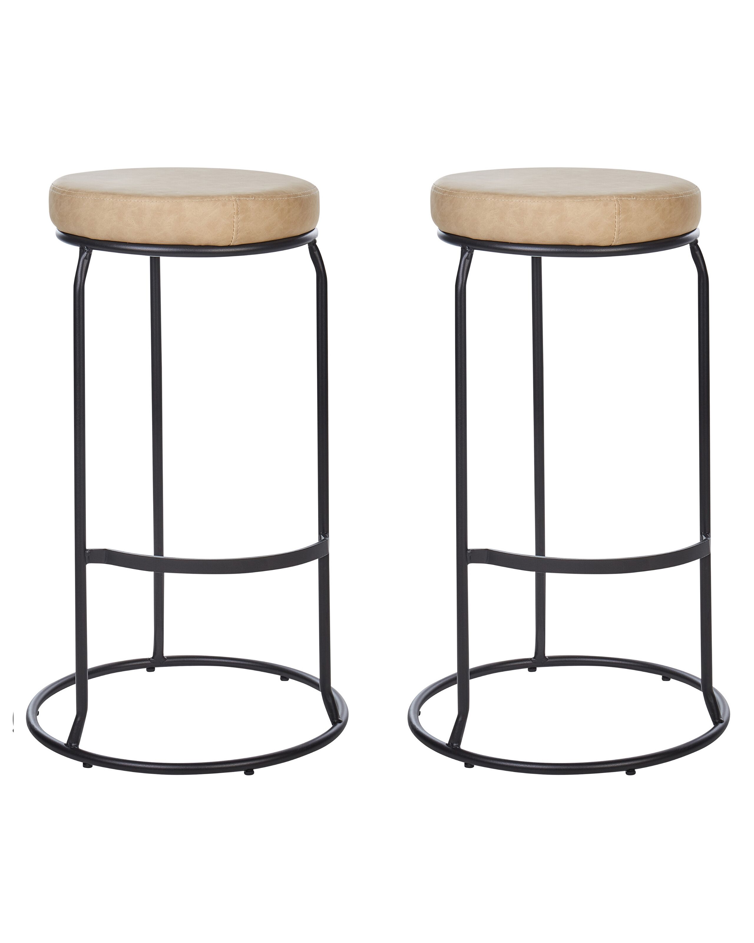 Set of 2 Faux Leather Bar Stools Beige MILROY - Gemini Interiors