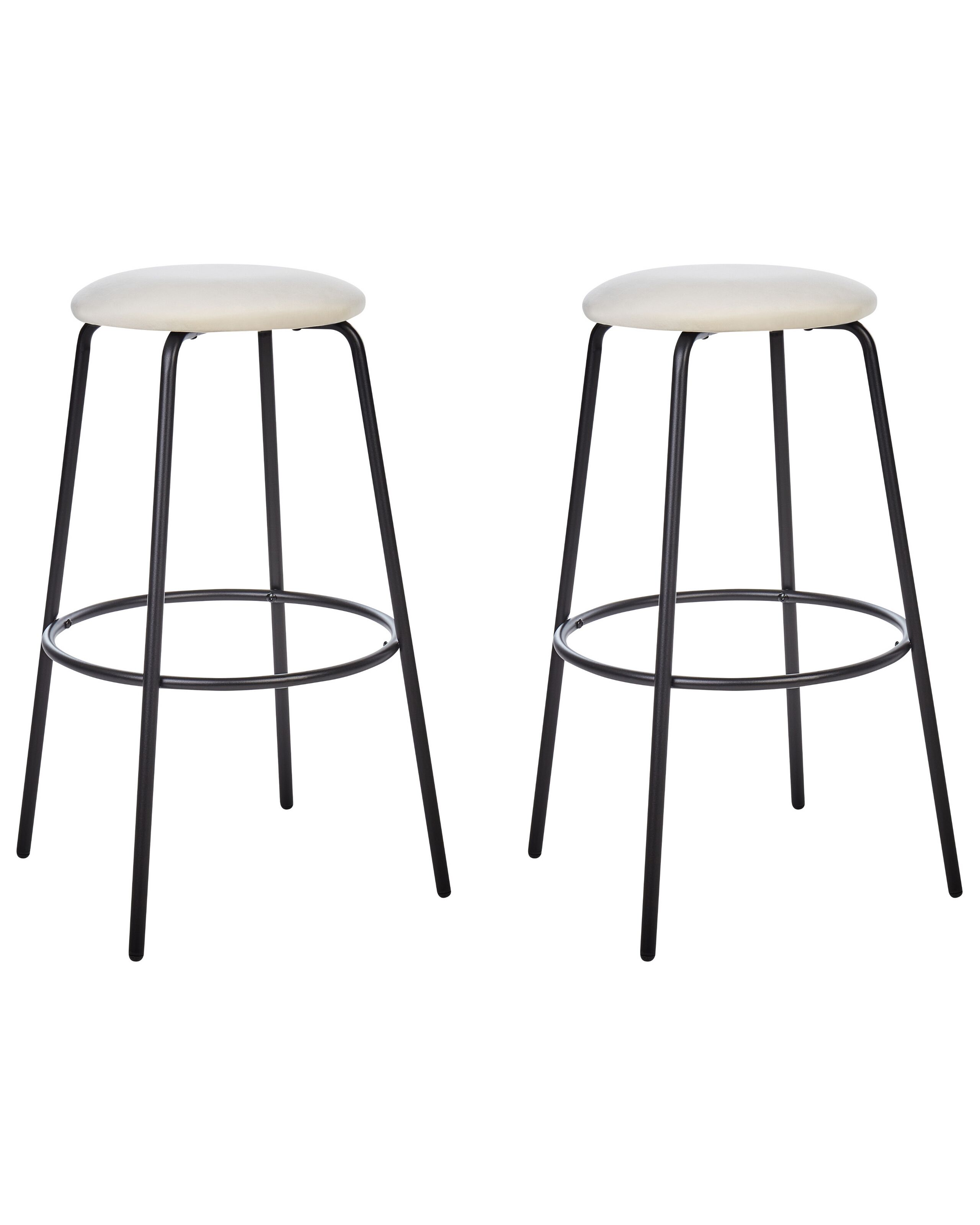 Set of 2 Velvet Bar Stools Off-White MORTON - Gemini Interiors