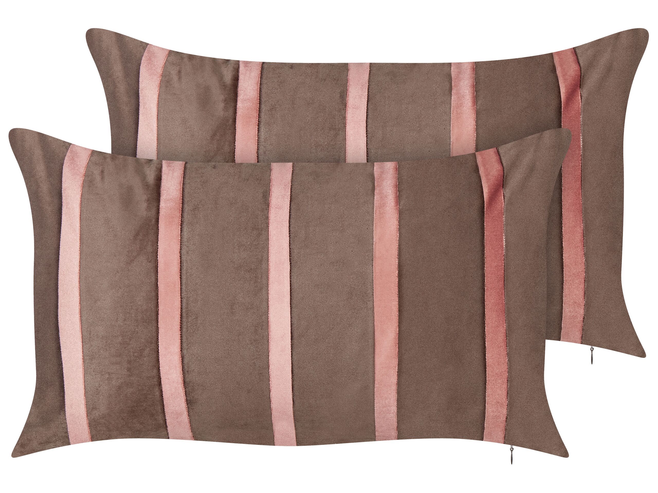Set of 2 Velvet Cushions Striped Pattern 35x60cm Brown - Gemini Interiors