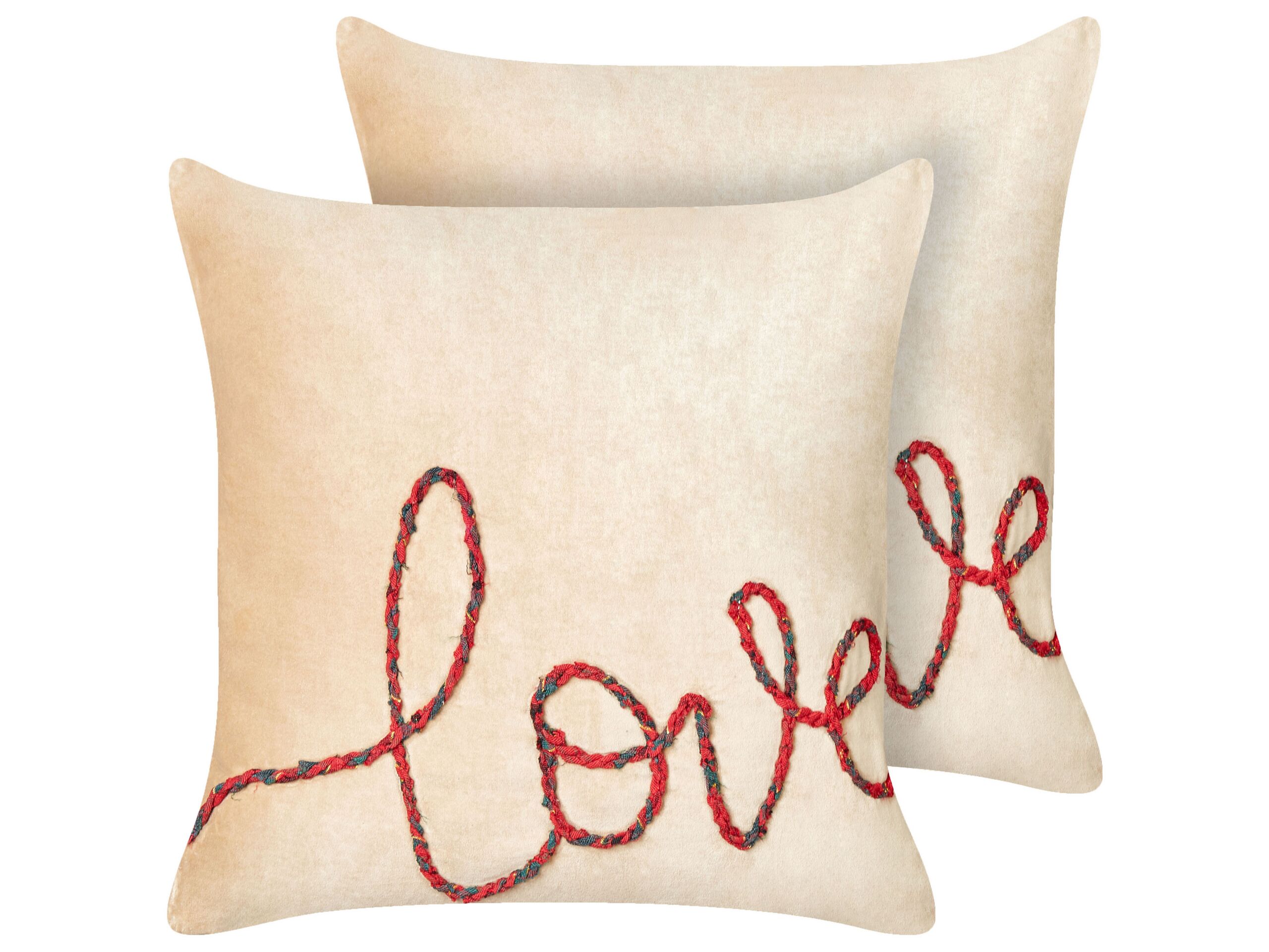 Set of 2 Velvet Cushions 45x45cm Beige - Gemini Interiors