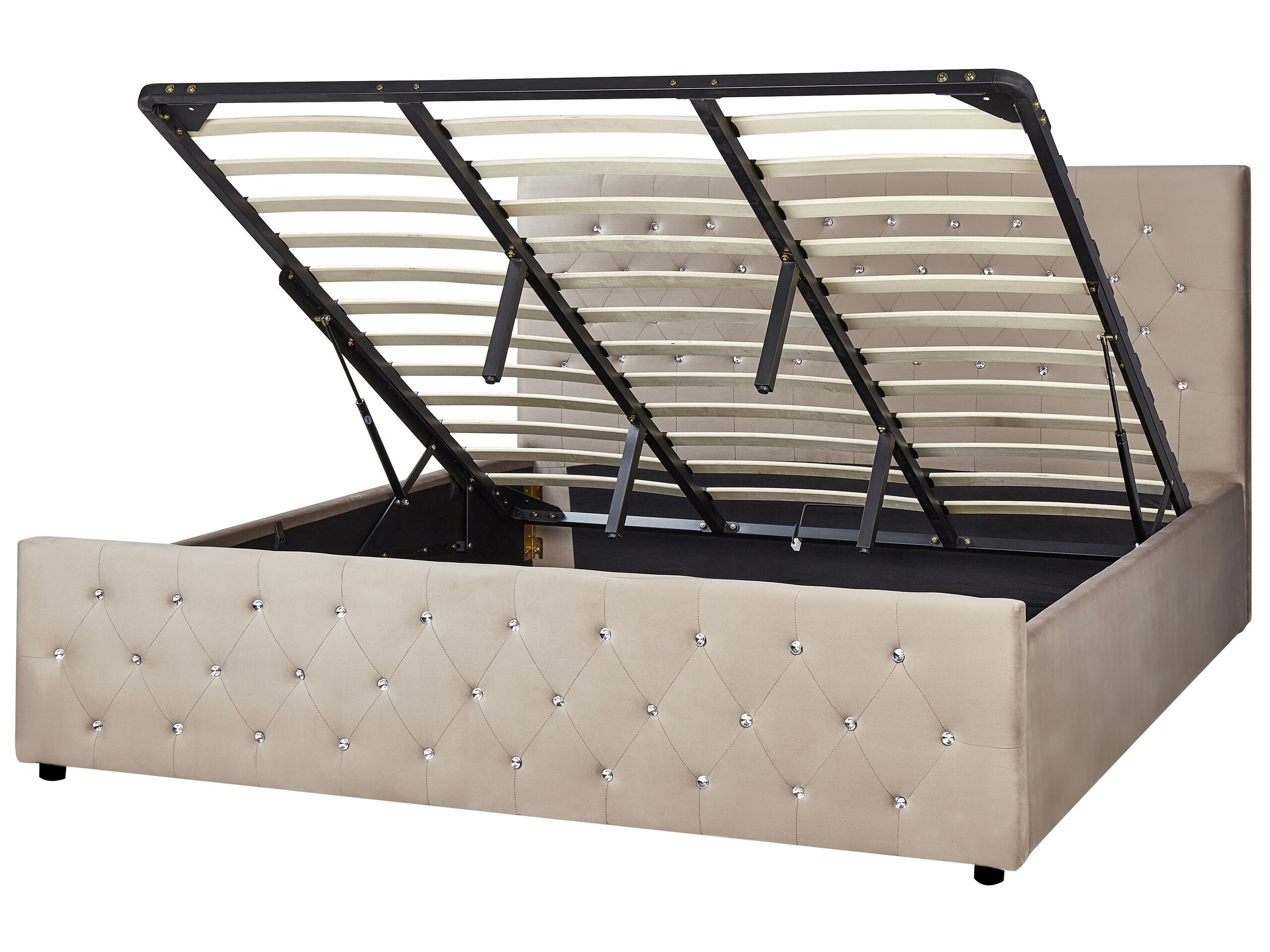 Velvet EU Super King Size Ottoman Bed Taupe AMIENS - Gemini Interiors