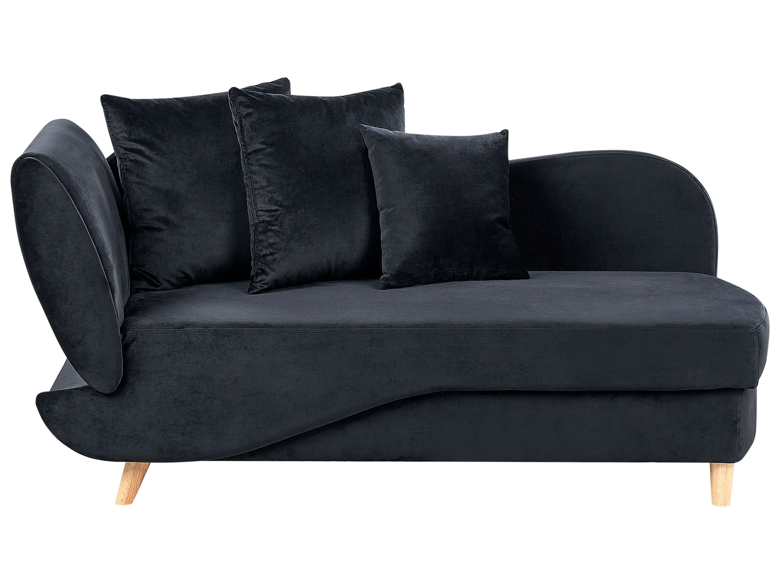 Left Hand Velvet Chaise Lounge with Storage Black MERI II - Gemini Interiors