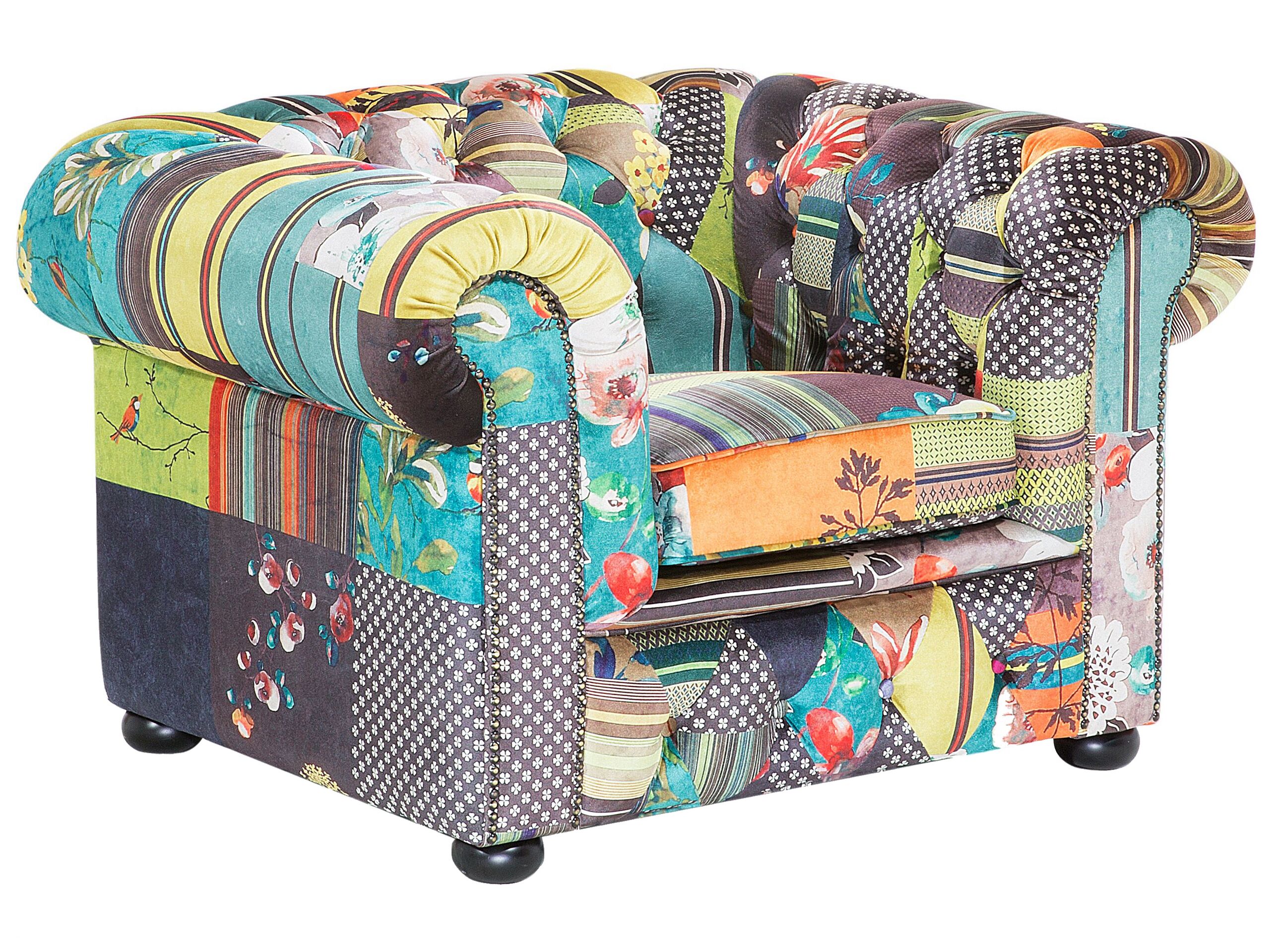 Fabric Armchair Patchwork Green and Yellow CHESTERFIELD - Gemini Interiors