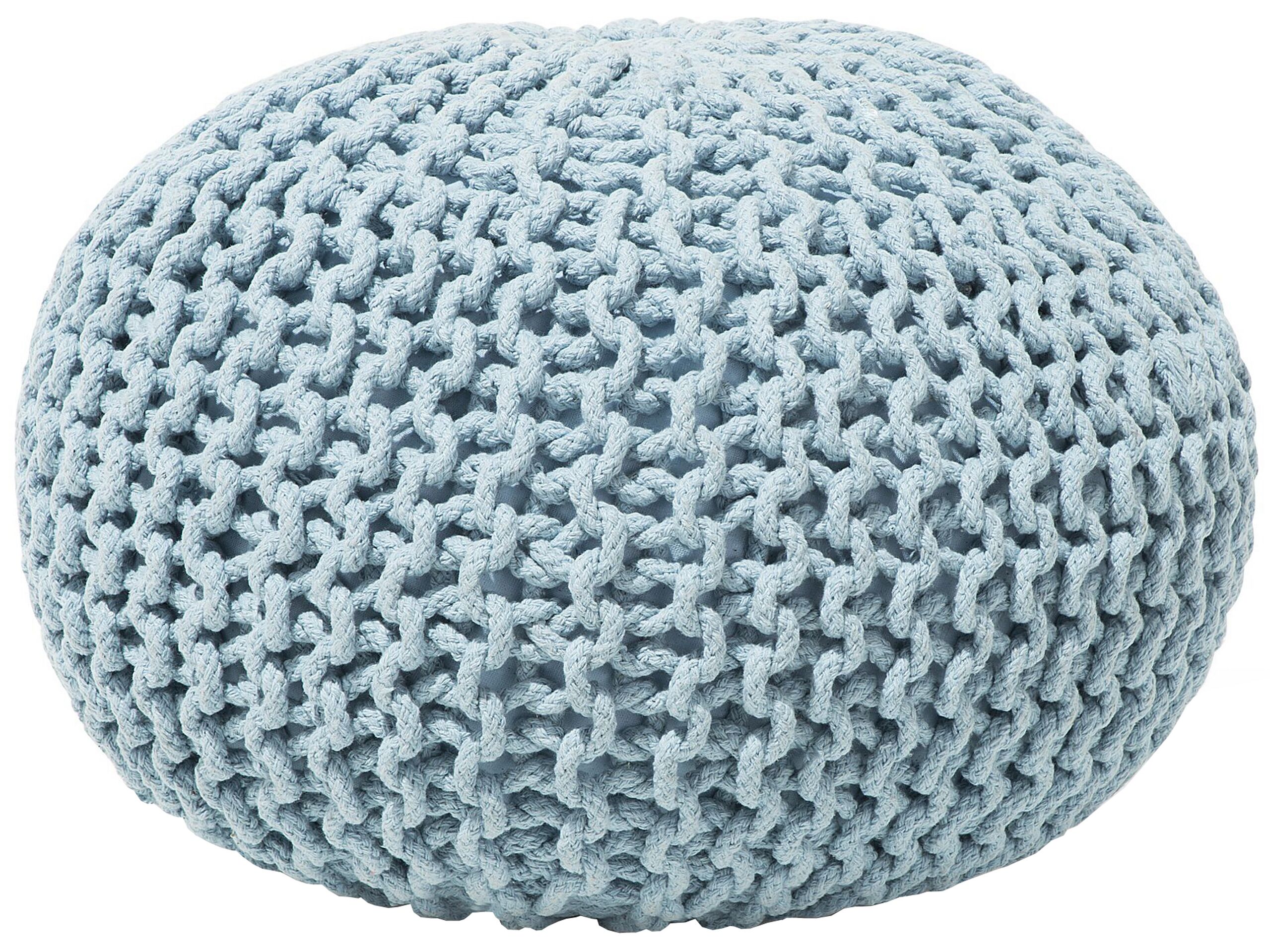 Cotton Knitted Pouffe 50 x 35 cm Light Blue CONRAD - Gemini Interiors
