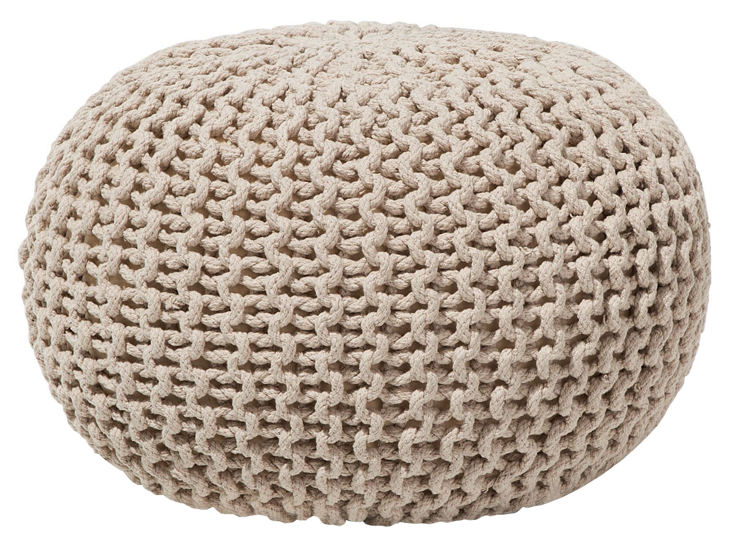 Cotton Knitted Pouffe 40 x 25 cm Beige CONRAD - Gemini Interiors