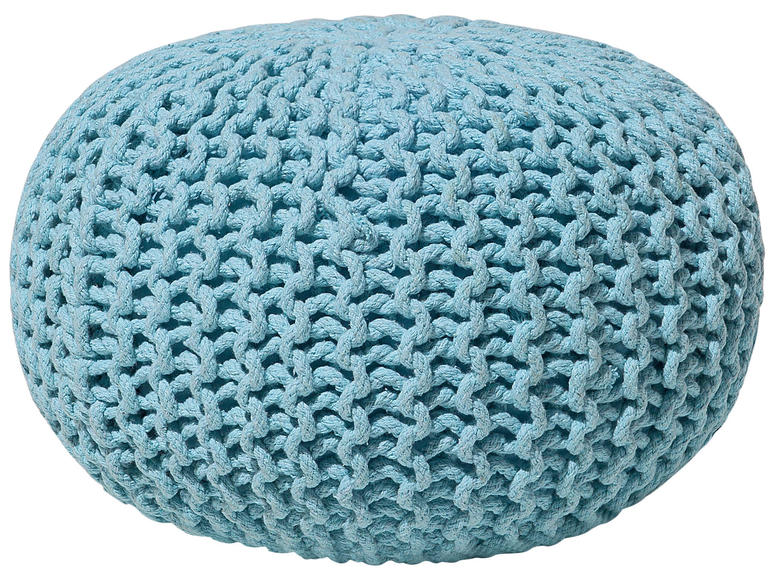 Cotton Knitted Pouffe 40 x 25 cm Light Blue CONRAD - Gemini Interiors