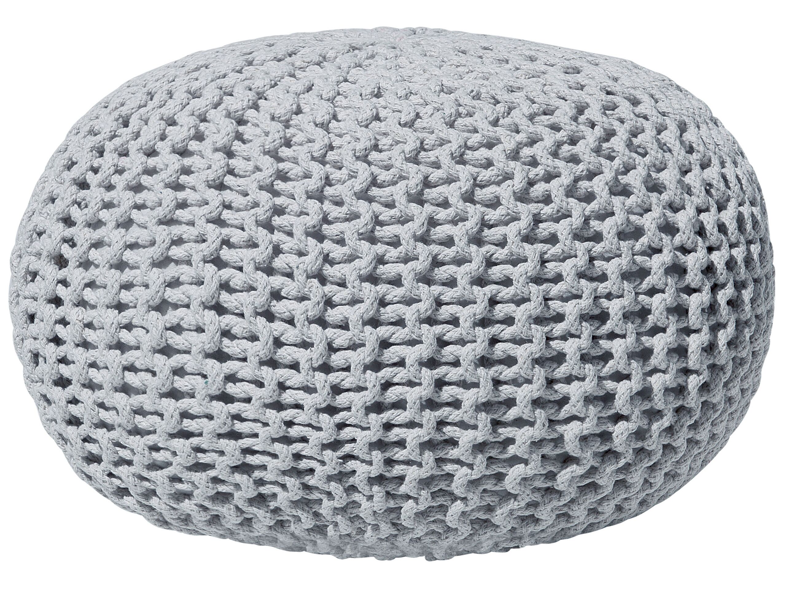 Cotton Knitted Pouffe 40 x 25 cm Light Grey CONRAD - Gemini Interiors