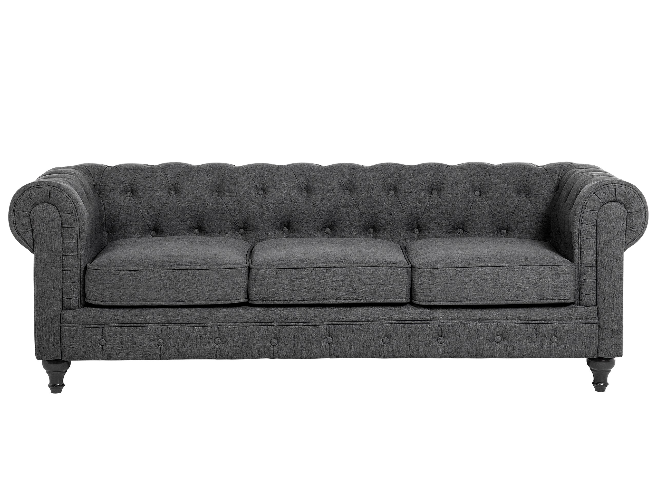 3 Seater Fabric Sofa Grey CHESTERFIELD - Gemini Interiors