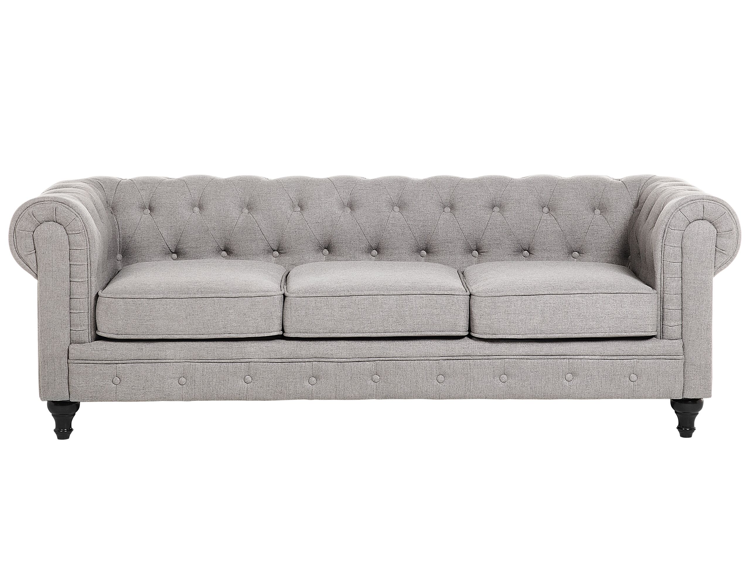 3 Seater Fabric Sofa Light Grey CHESTERFIELD - Gemini Interiors