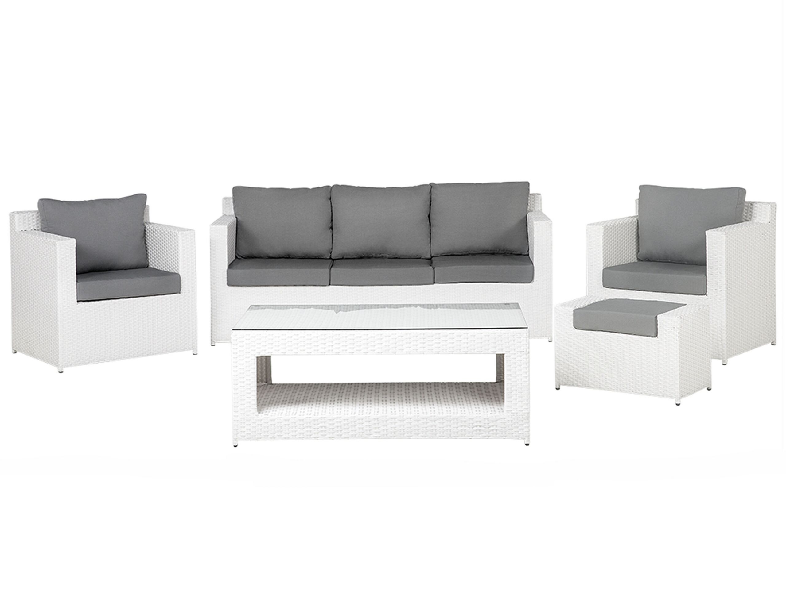 6 Seater PE Rattan Garden Sofa Set White ROMA - Gemini Interiors