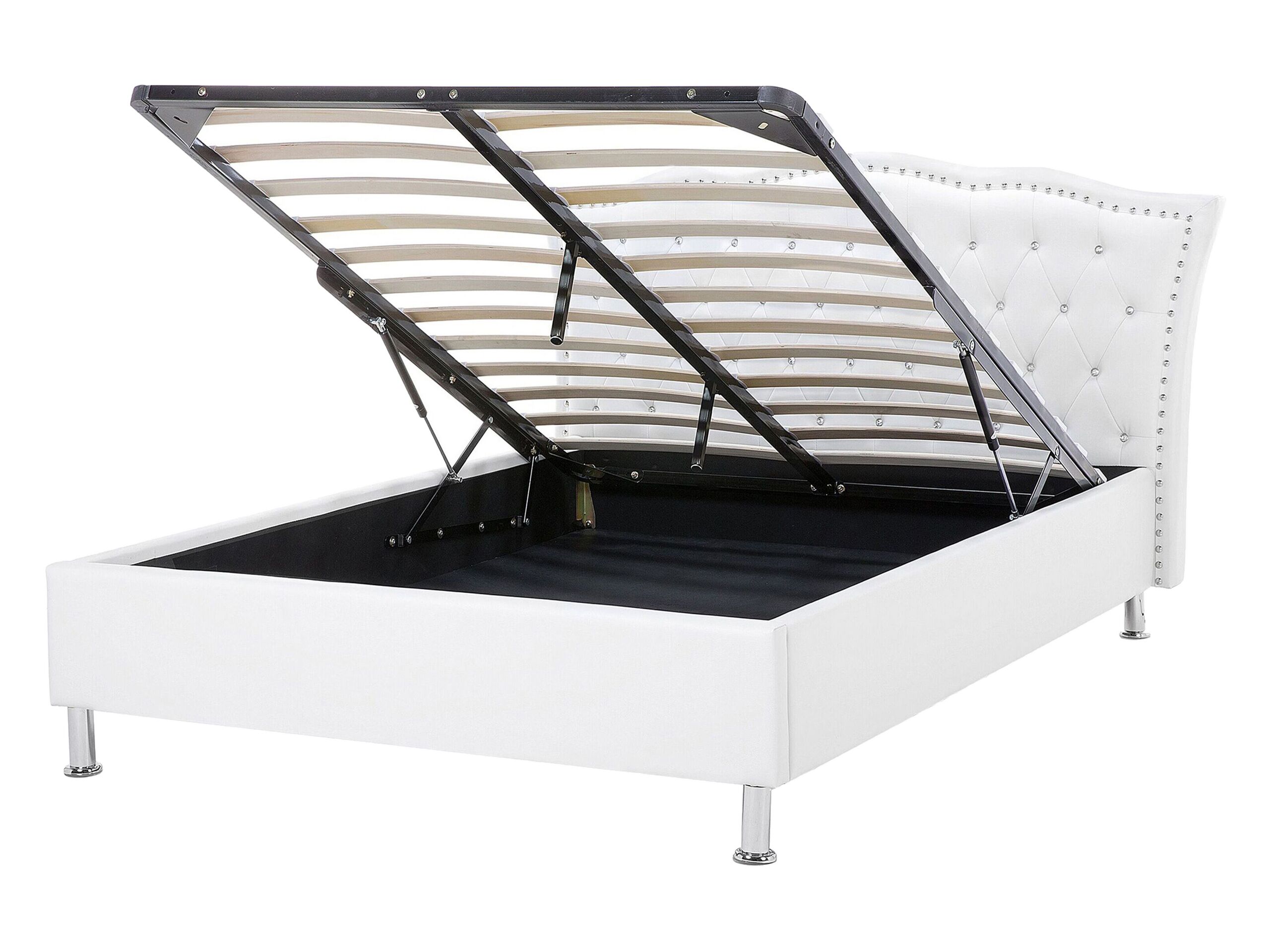 Faux Leather EU Double Size Ottoman Bed White METZ - Gemini Interiors