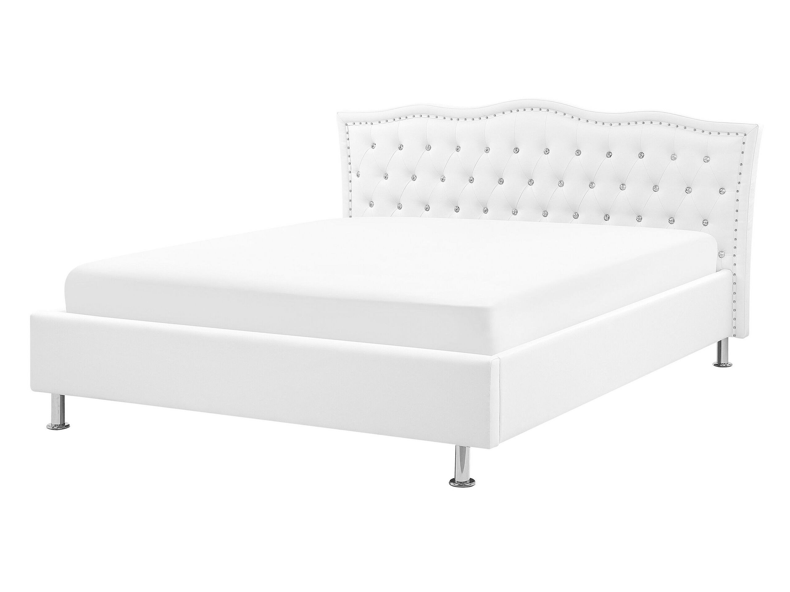 Faux Leather EU Double Size Bed White METZ - Gemini Interiors