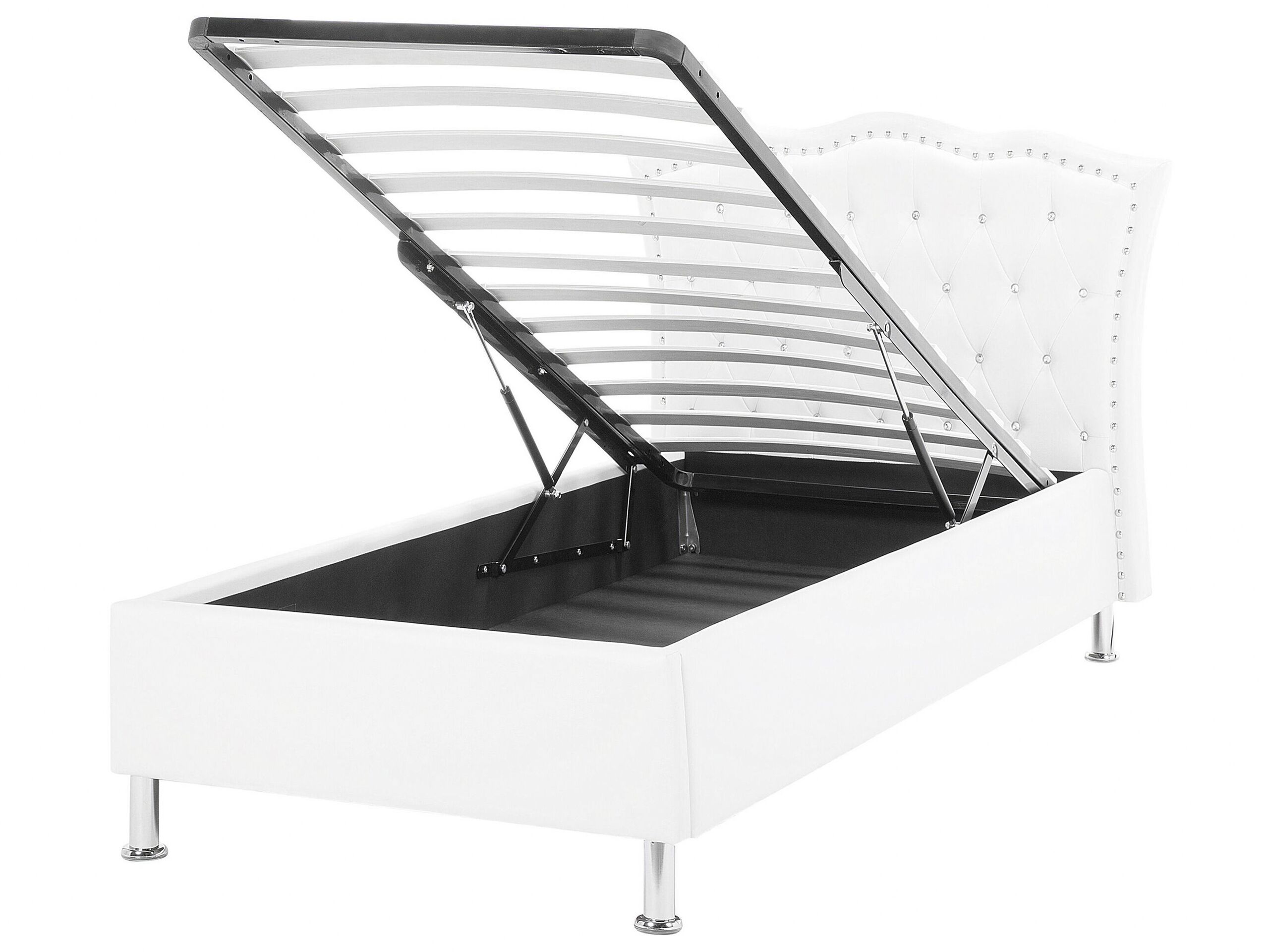 Faux Leather EU Single Size Ottoman Bed White METZ - Gemini Interiors