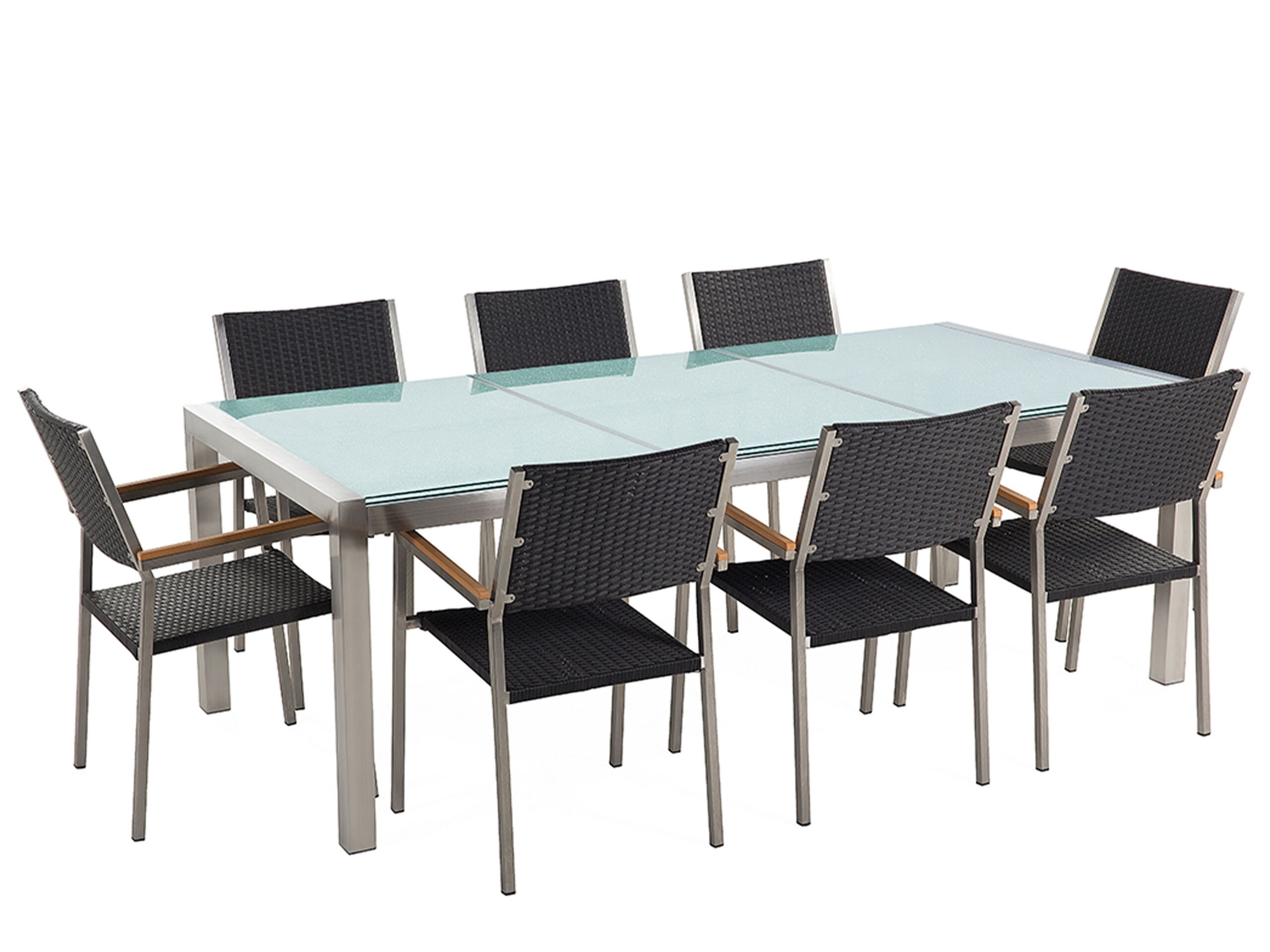 8 Seater Garden Dining Set Cracked Glass Top with Rattan Chairs GROSSETO - Gemini Interiors