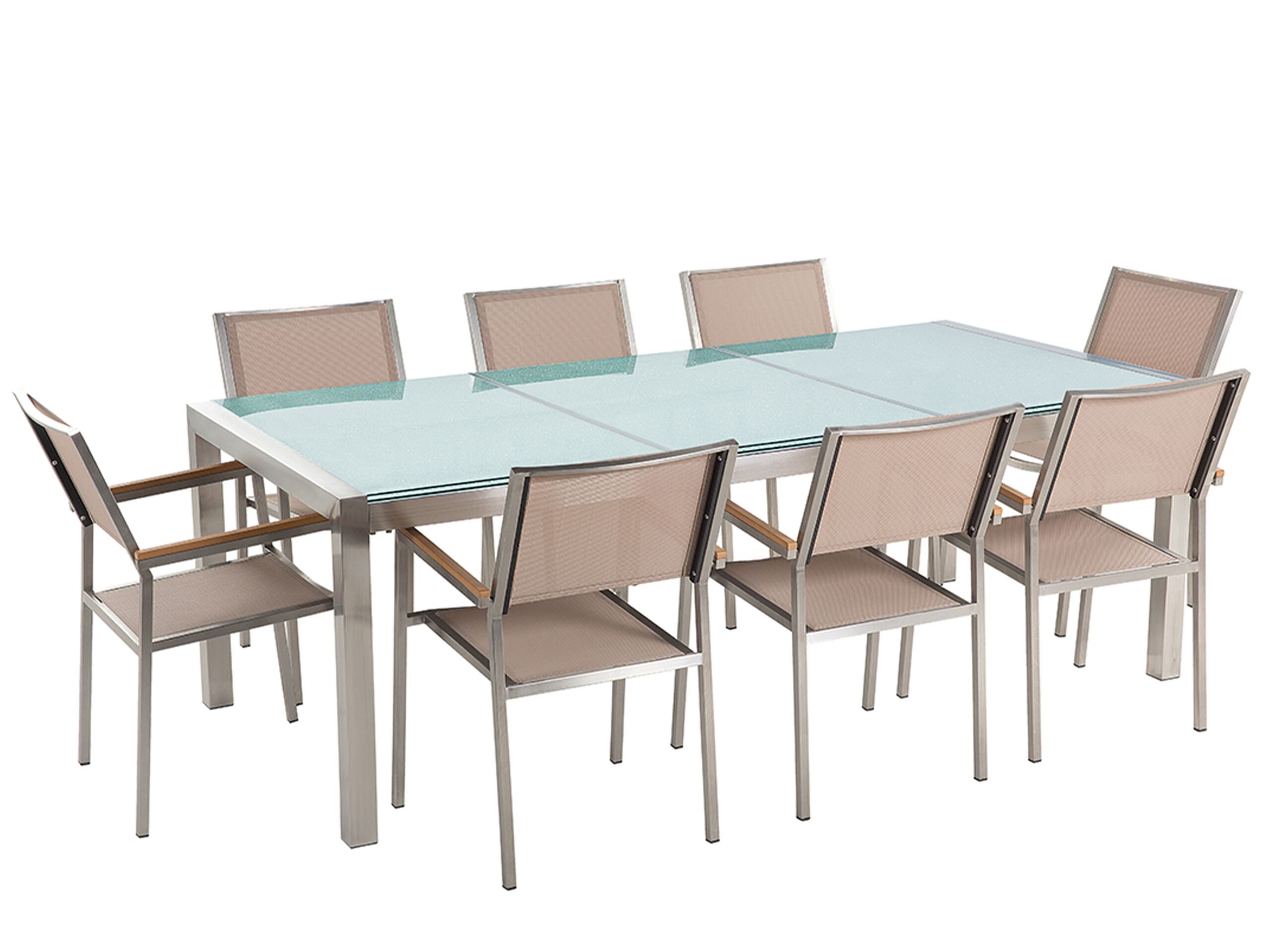 8 Seater Garden Dining Set Cracked Glass Top with Beige Chairs GROSSETO - Gemini Interiors