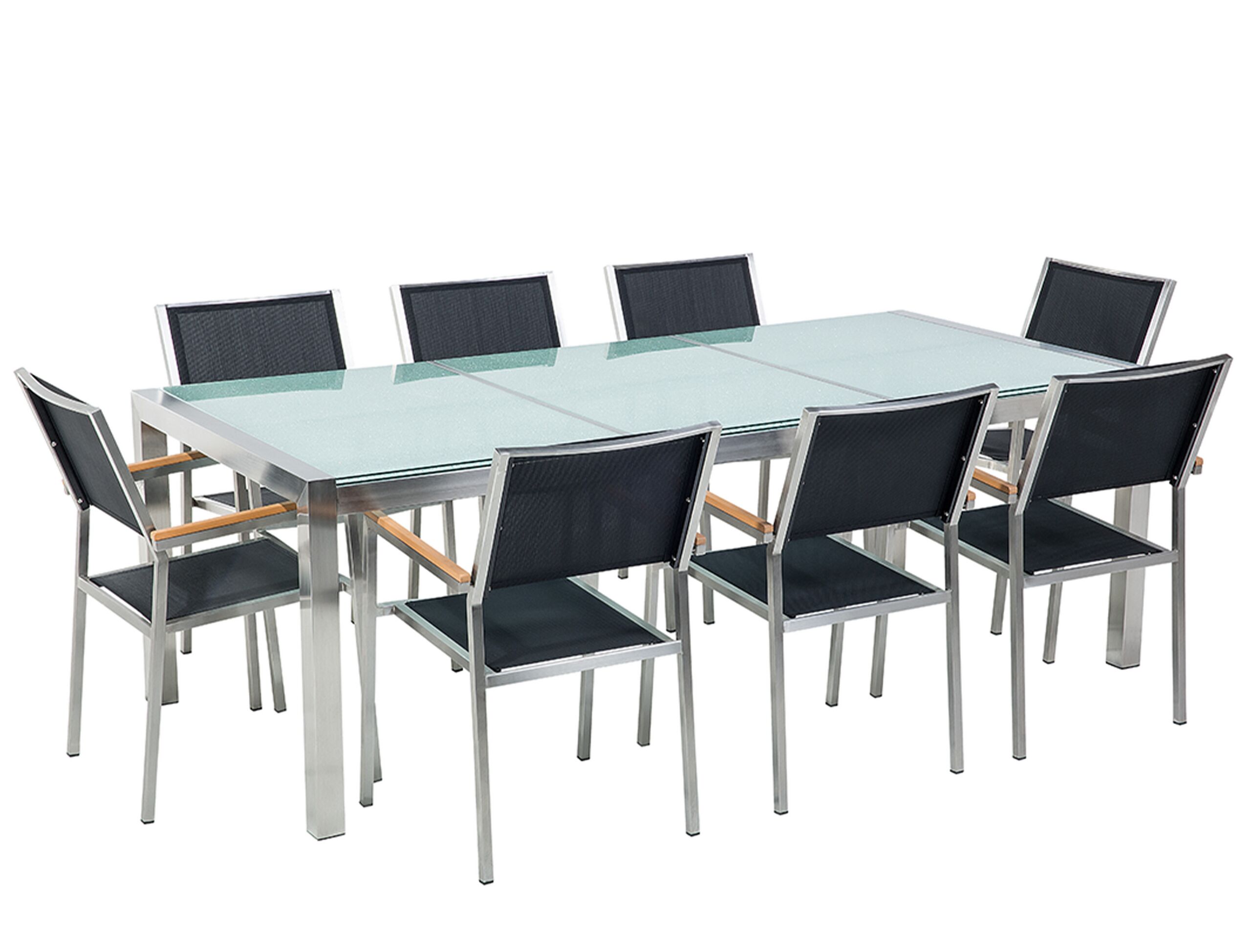8 Seater Garden Dining Set Cracked Glass Top with Black Chairs GROSSETO - Gemini Interiors