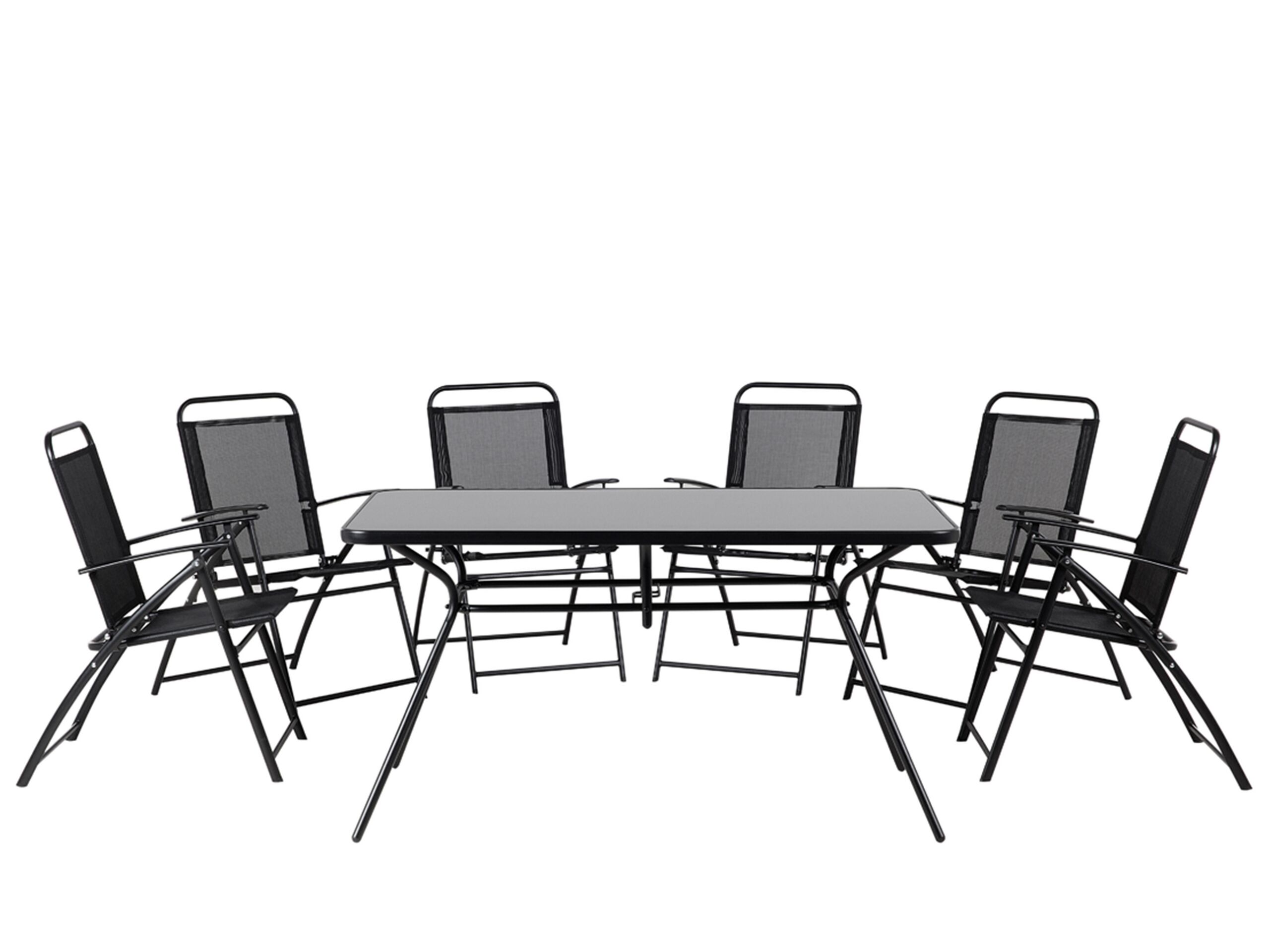 6 Seater Metal Garden Dining Set Black LIVO - Gemini Interiors