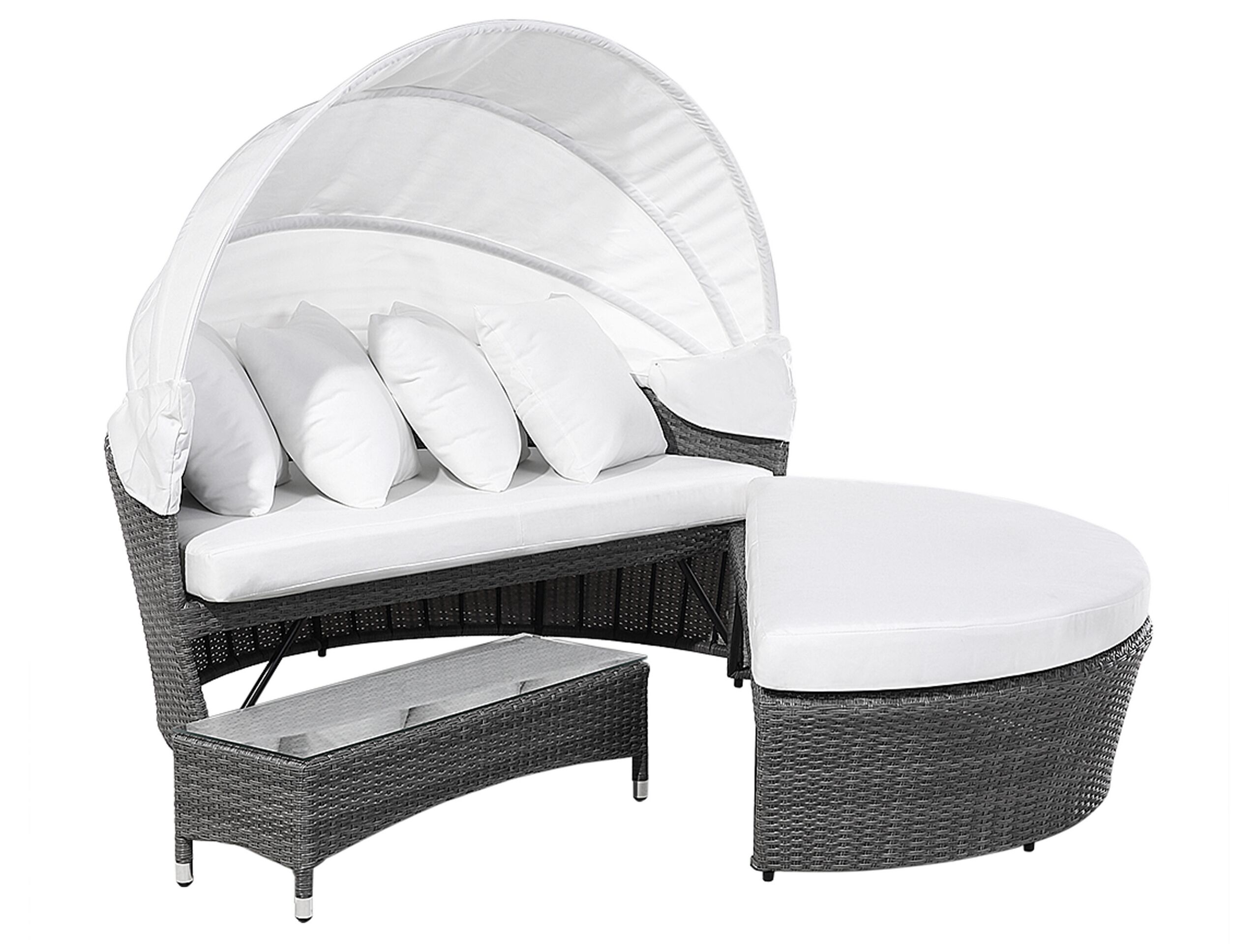 PE Rattan Garden Daybed with Coffee Table Grey SYLT LUX - Gemini Interiors