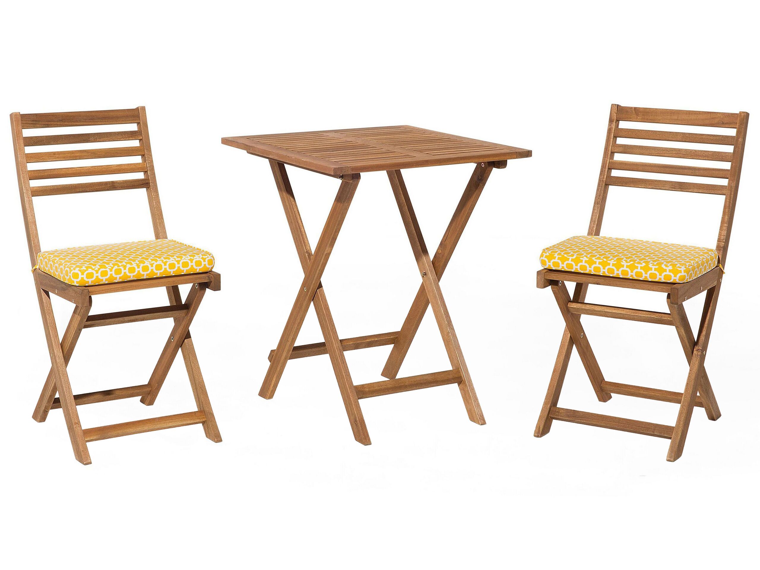 Acacia Wood Garden Bistro Set with Yellow Cushions FIJI - Gemini Interiors